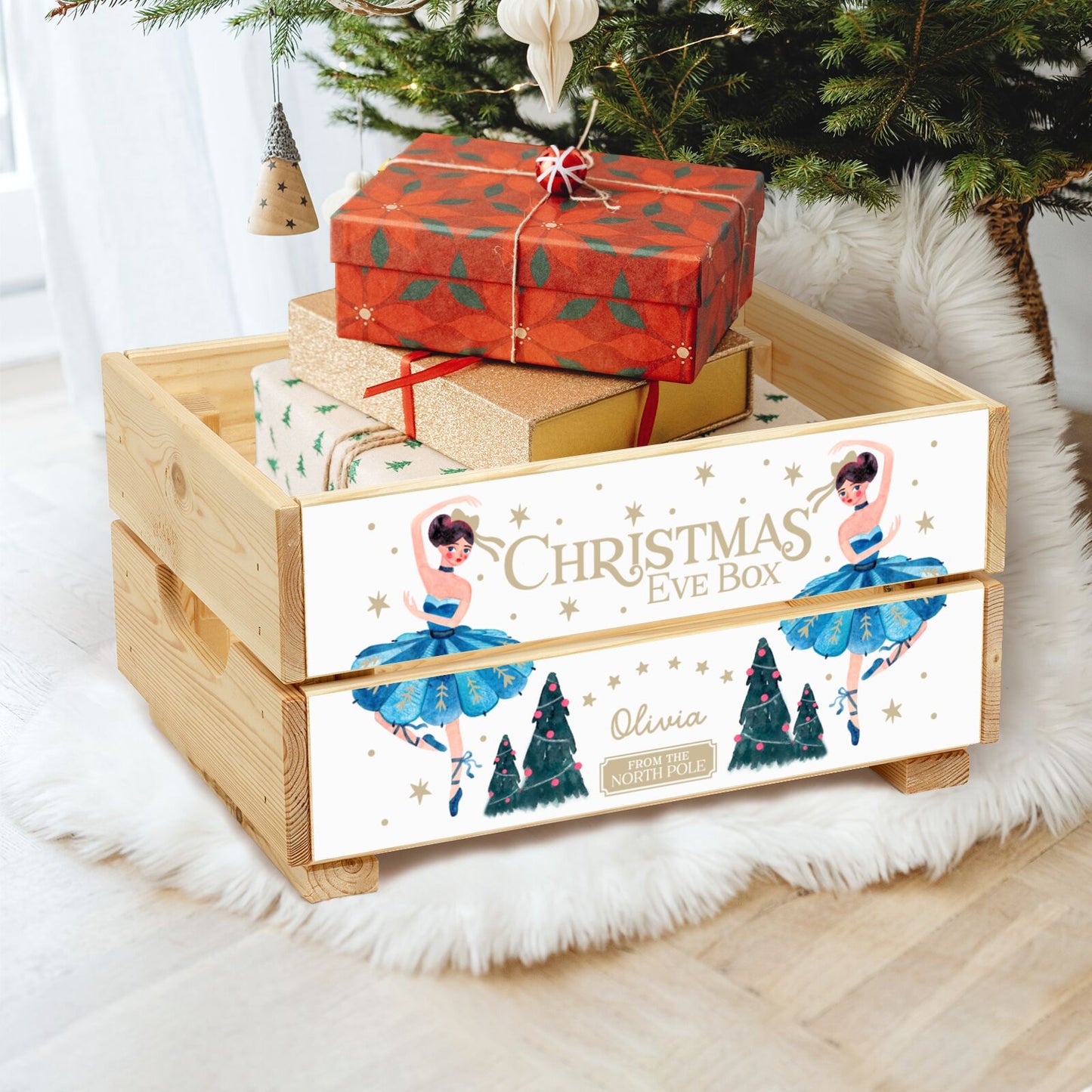 Christmas Dancing Ballerina Christmas Eve Crate Box in Cosy room