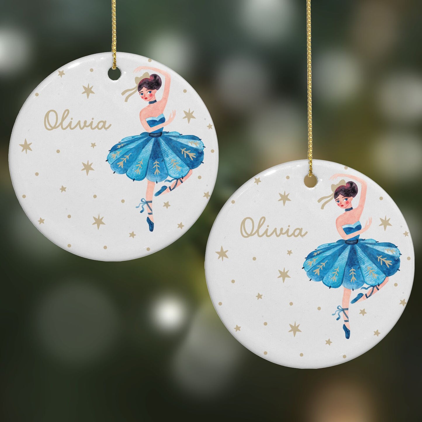 Christmas Dancing Ballerina Round Decoration on Christmas Background