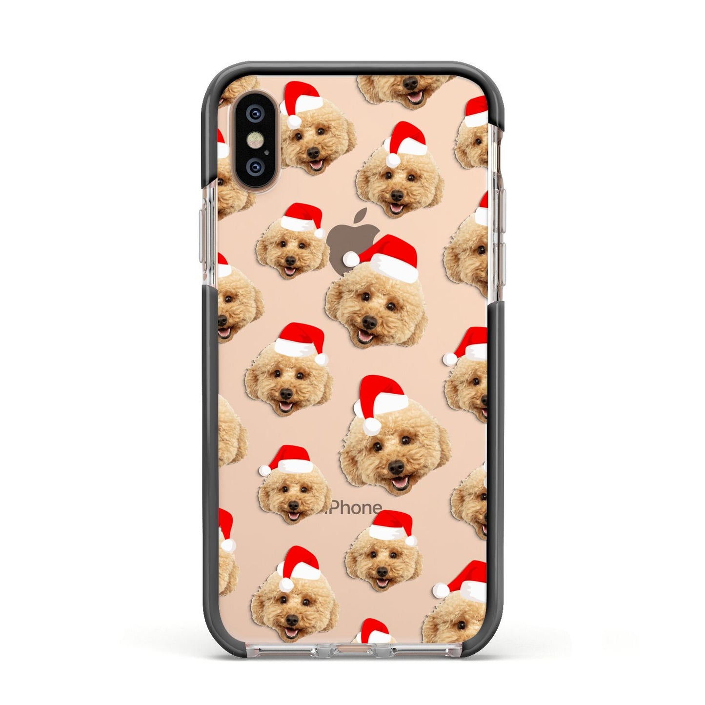 Christmas Dog Apple iPhone Xs Impact Case Black Edge on Gold Phone
