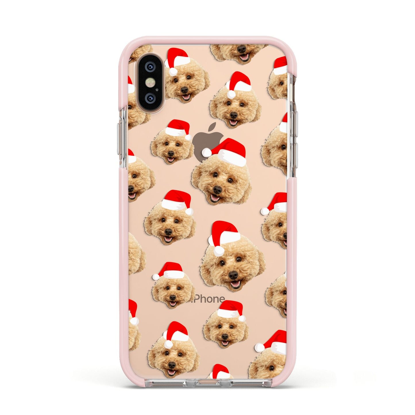 Christmas Dog Apple iPhone Xs Impact Case Pink Edge on Gold Phone