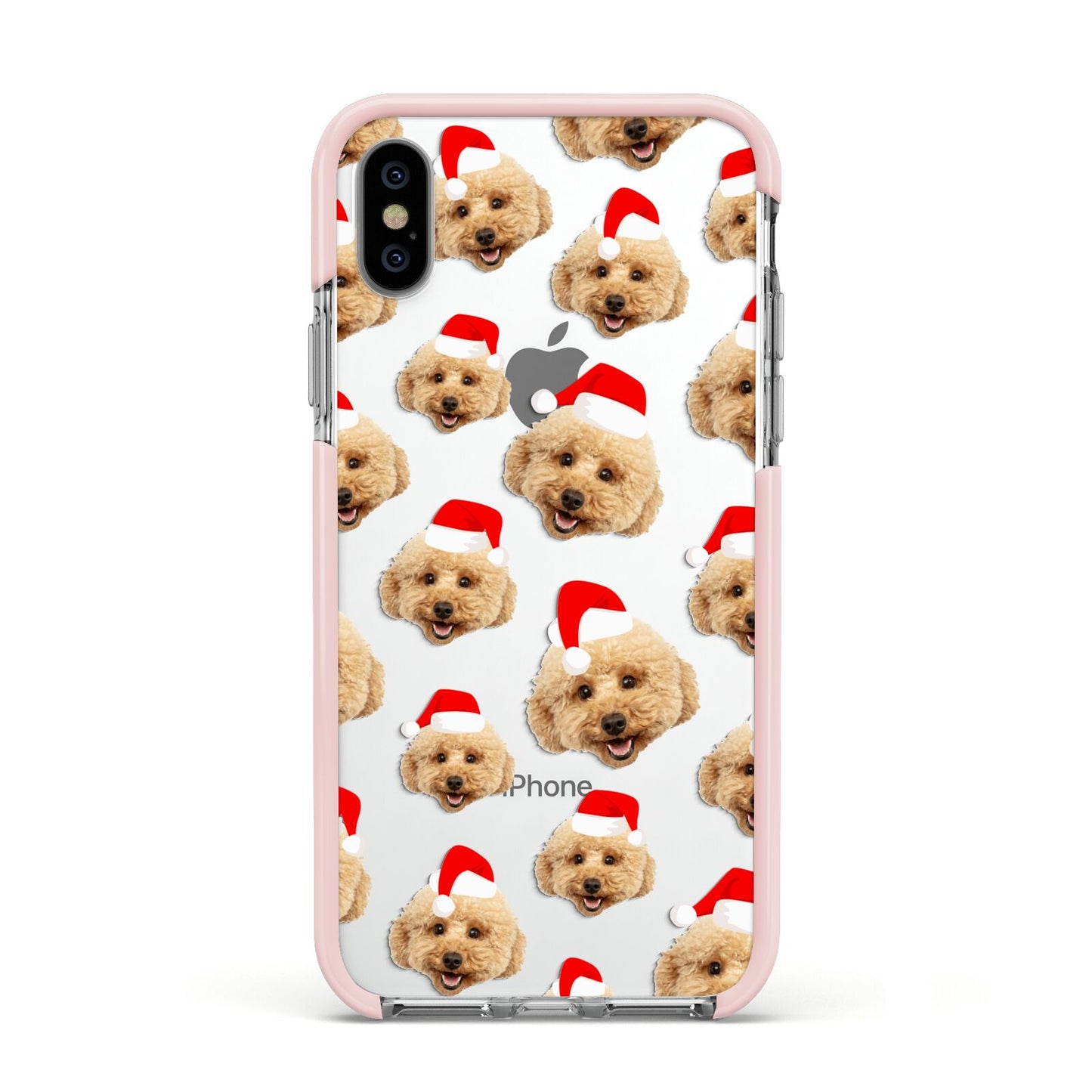Christmas Dog Apple iPhone Xs Impact Case Pink Edge on Silver Phone