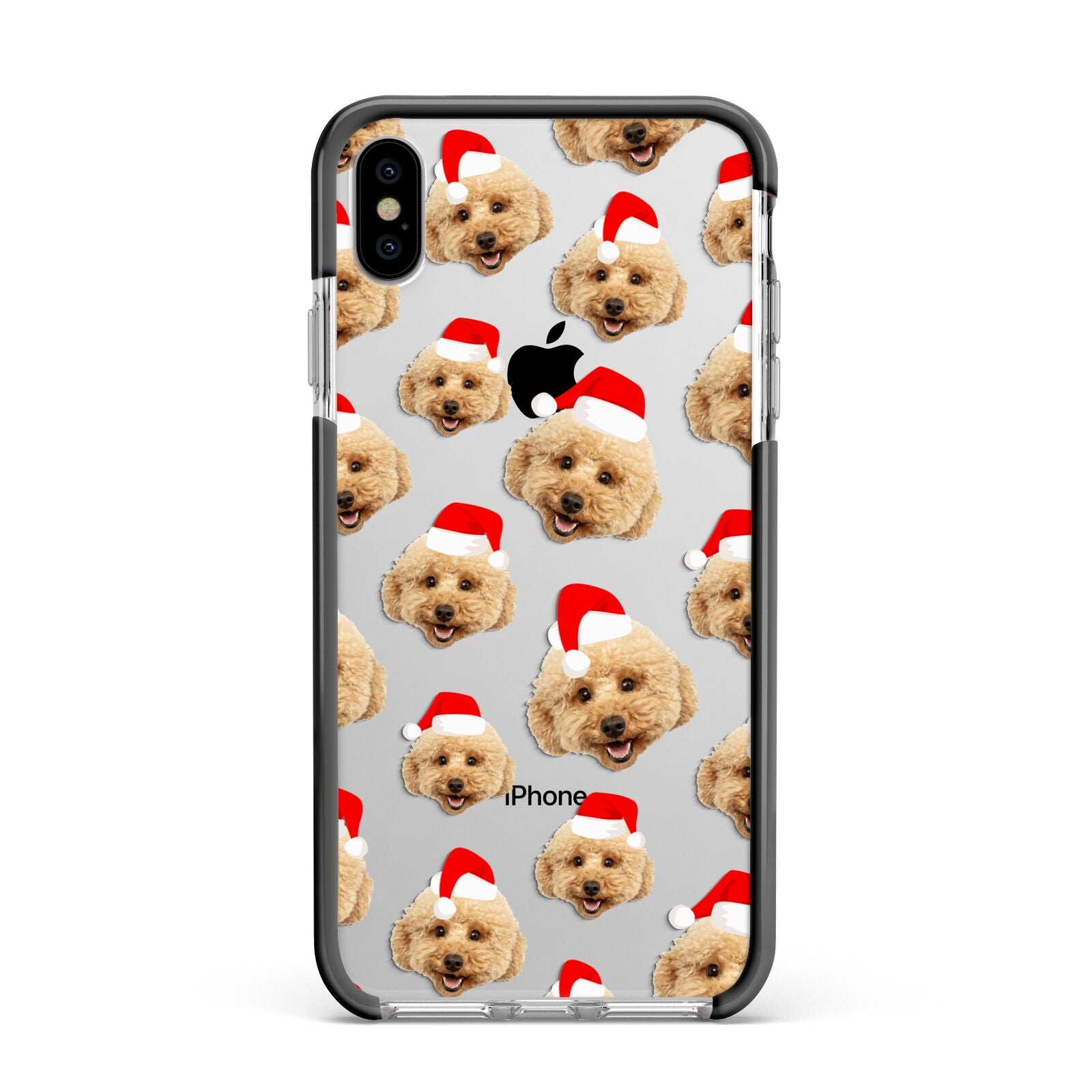Christmas Dog Apple iPhone Xs Max Impact Case Black Edge on Silver Phone
