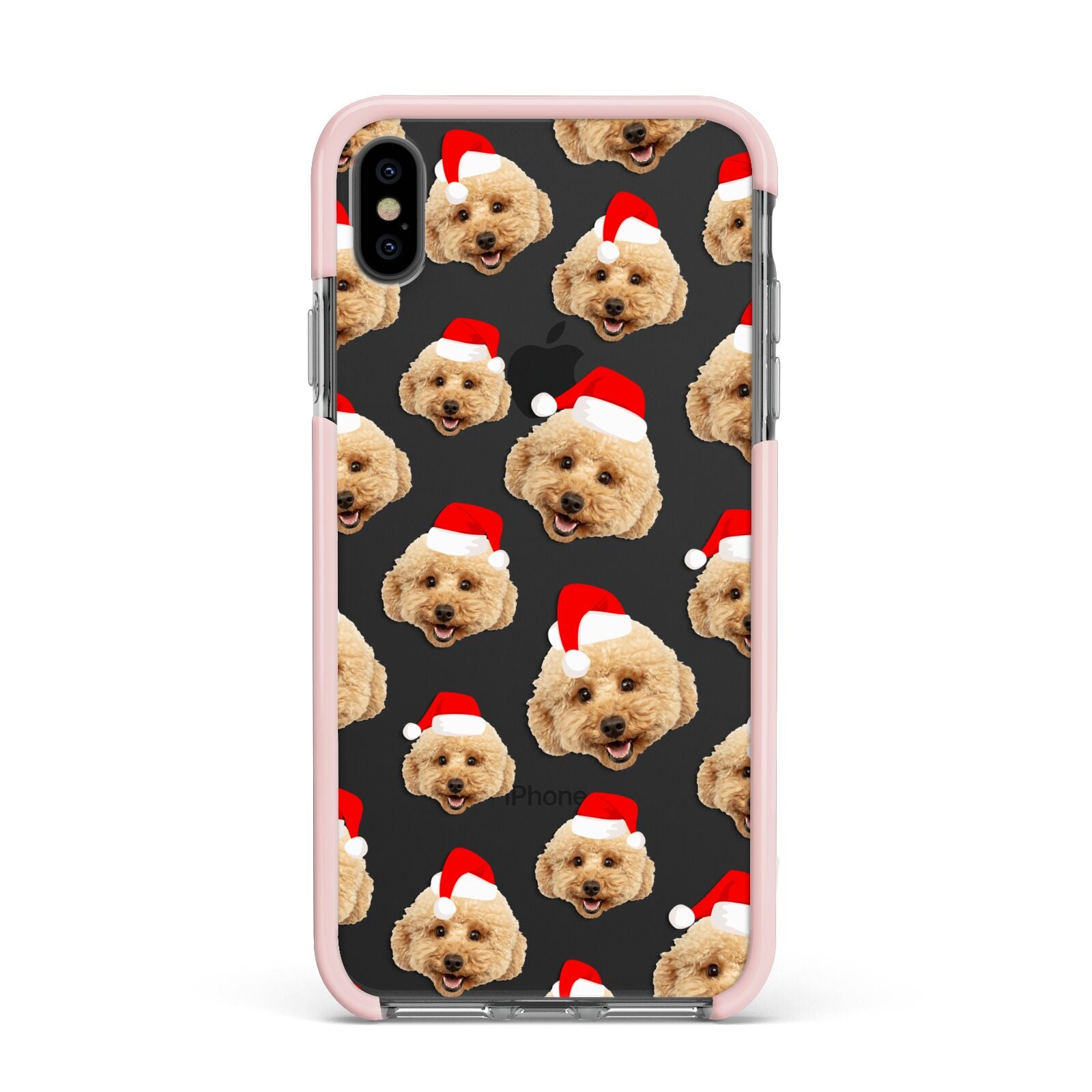 Christmas Dog Apple iPhone Xs Max Impact Case Pink Edge on Black Phone
