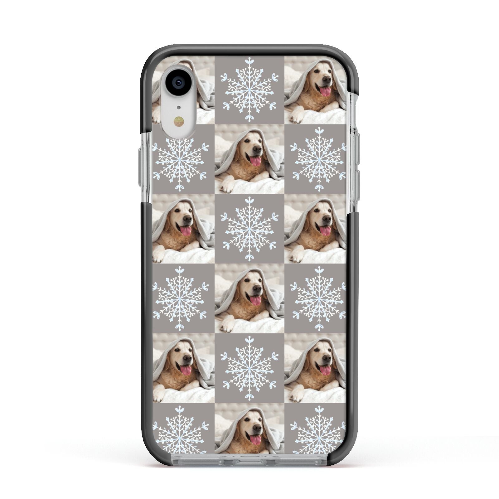 Christmas Dog Photo Apple iPhone XR Impact Case Black Edge on Silver Phone