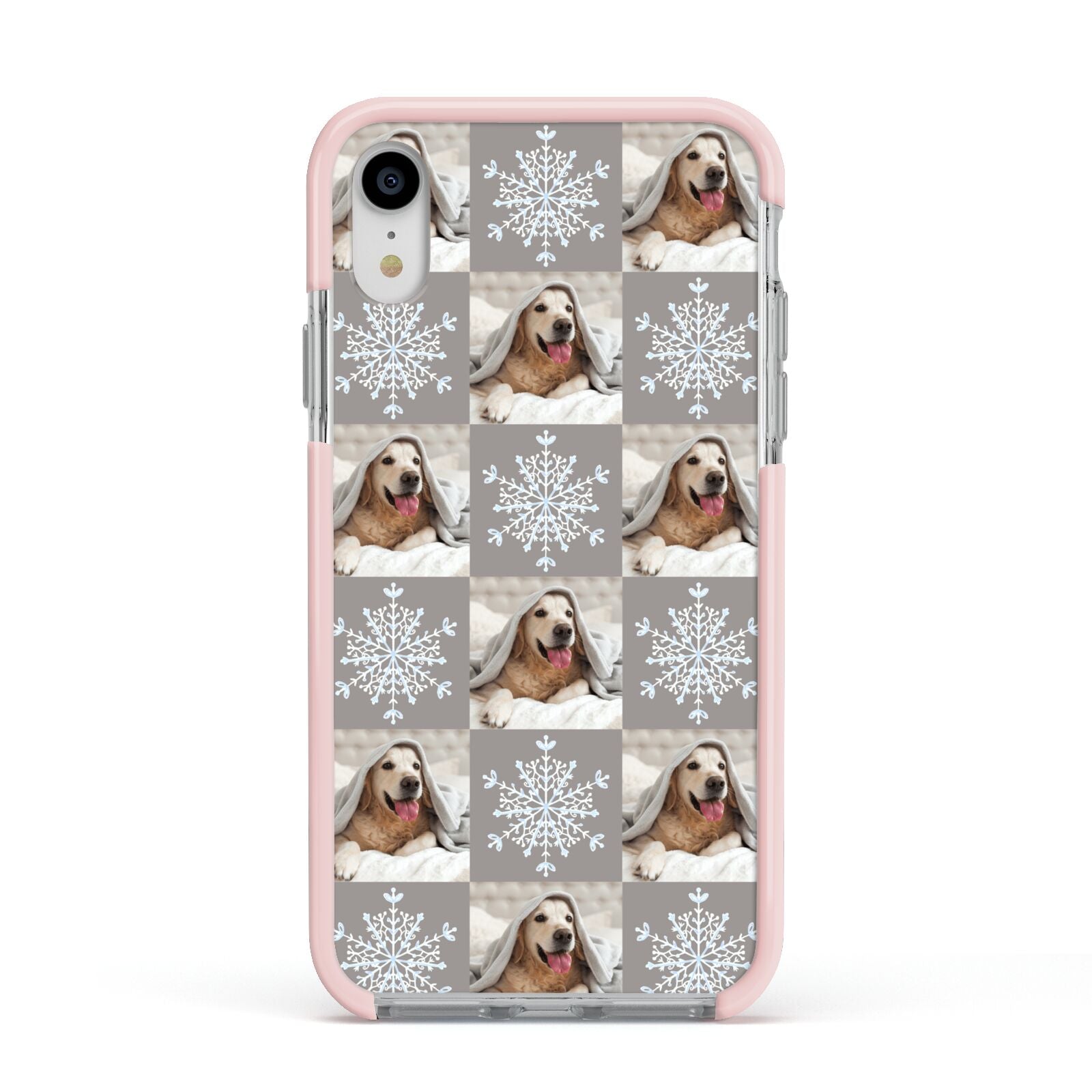 Christmas Dog Photo Apple iPhone XR Impact Case Pink Edge on Silver Phone