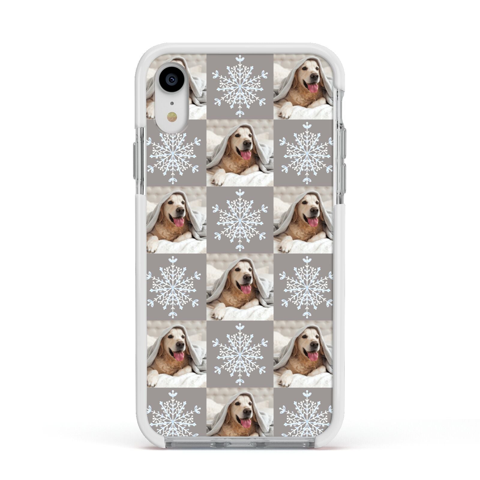 Christmas Dog Photo Apple iPhone XR Impact Case White Edge on Silver Phone