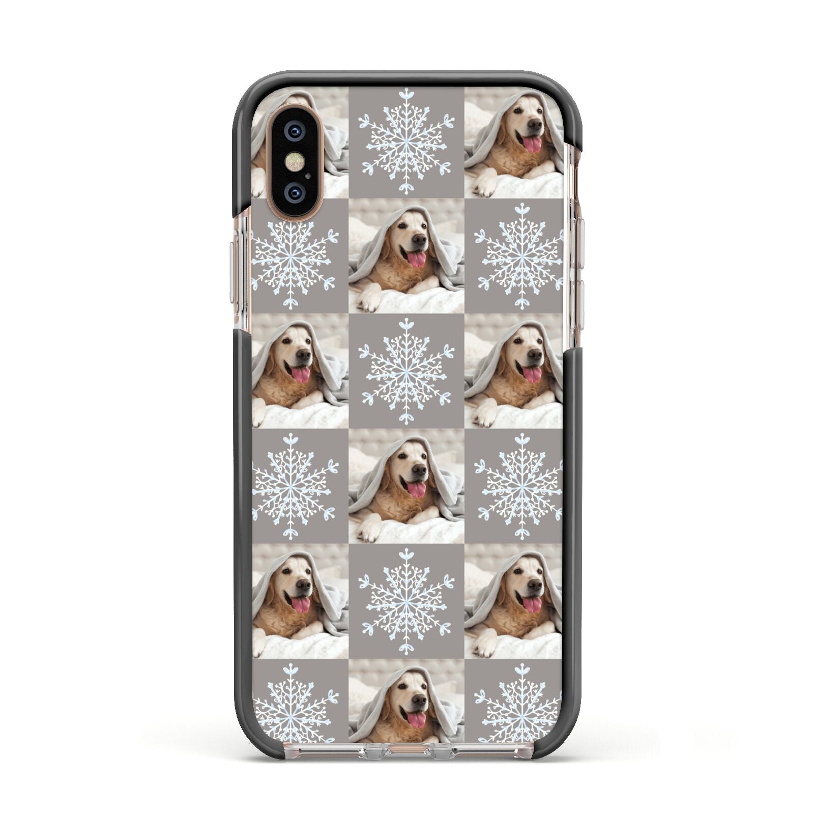 Christmas Dog Photo Apple iPhone Xs Impact Case Black Edge on Gold Phone