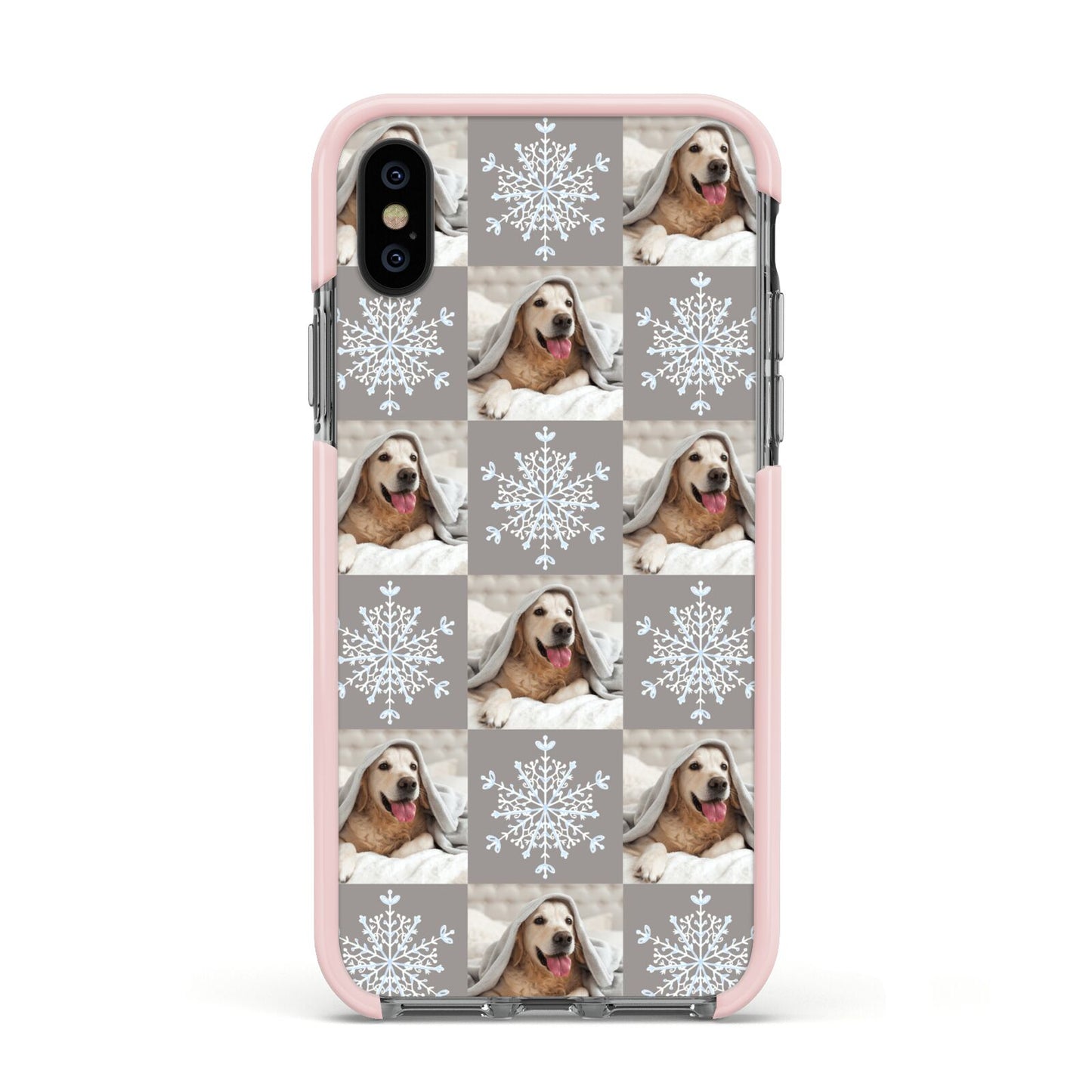 Christmas Dog Photo Apple iPhone Xs Impact Case Pink Edge on Black Phone