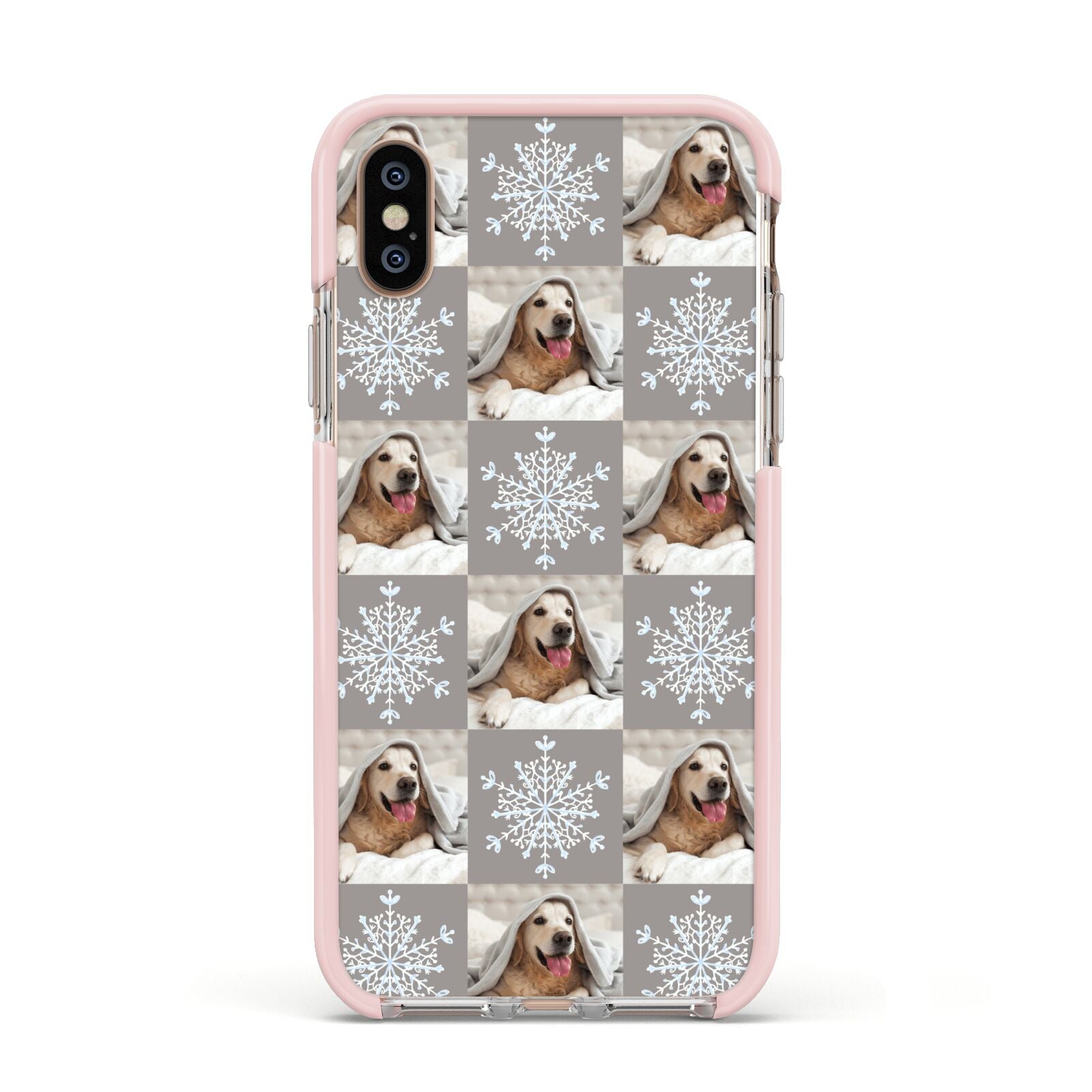 Christmas Dog Photo Apple iPhone Xs Impact Case Pink Edge on Gold Phone