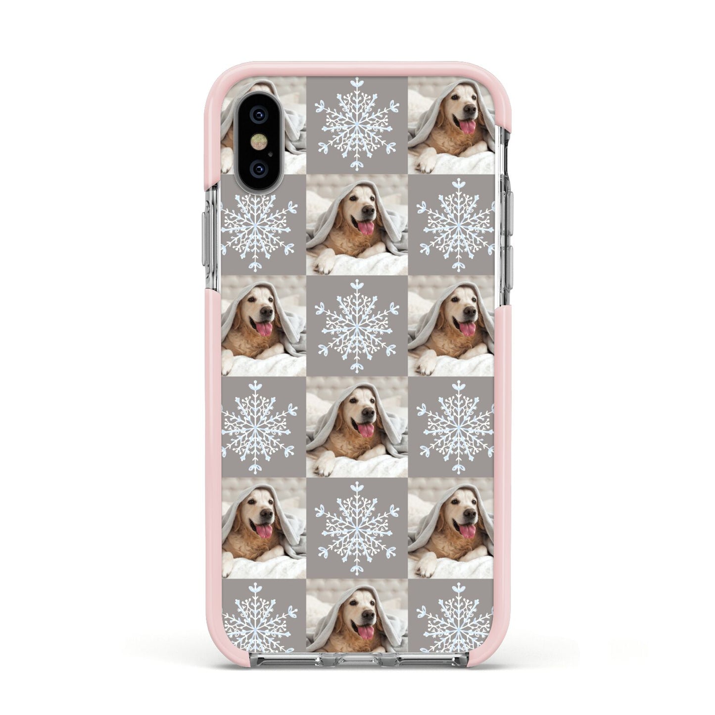 Christmas Dog Photo Apple iPhone Xs Impact Case Pink Edge on Silver Phone