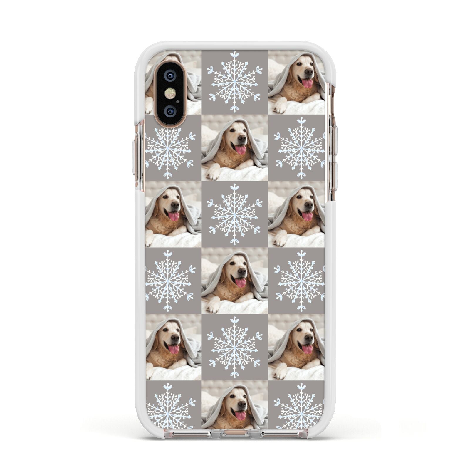 Christmas Dog Photo Apple iPhone Xs Impact Case White Edge on Gold Phone