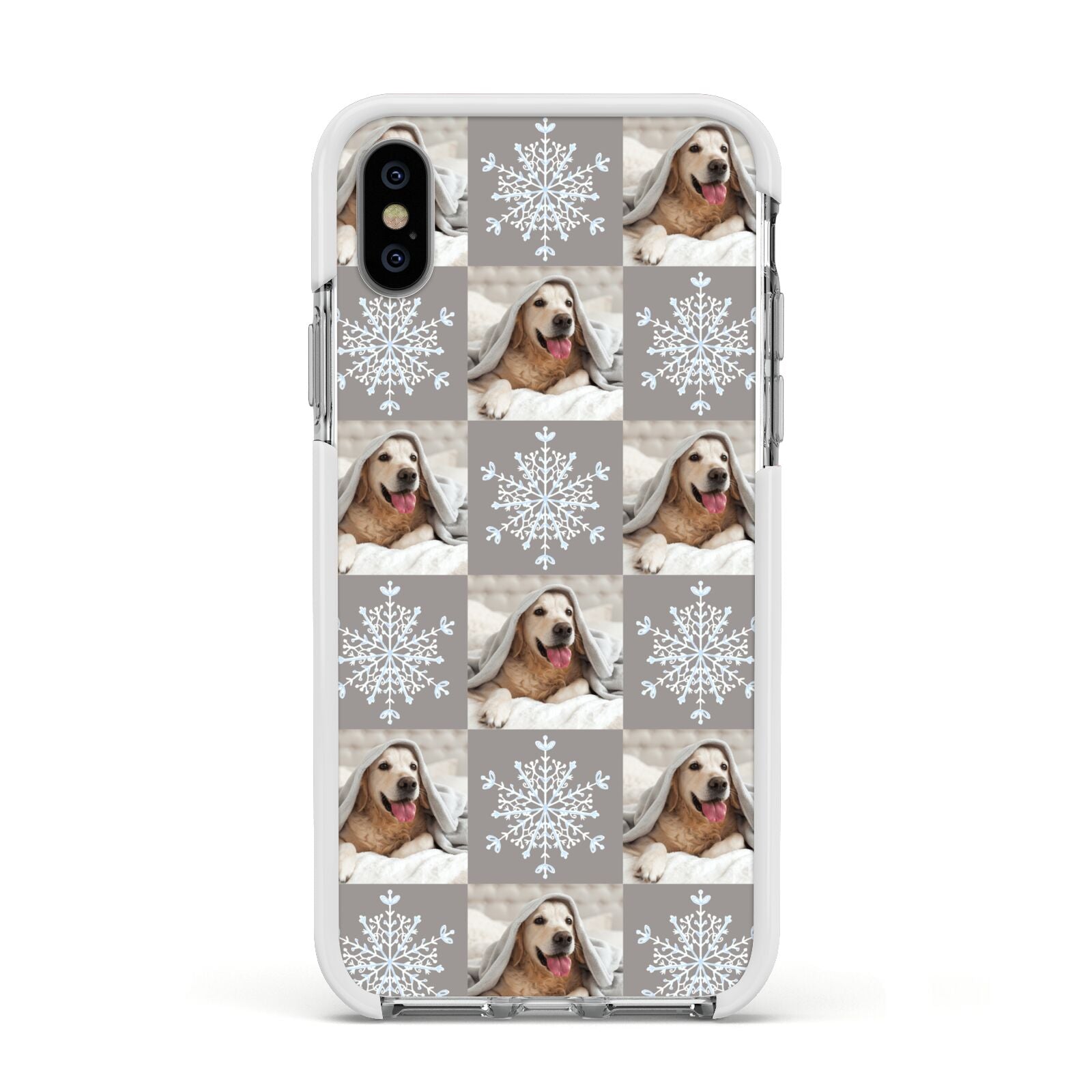 Christmas Dog Photo Apple iPhone Xs Impact Case White Edge on Silver Phone