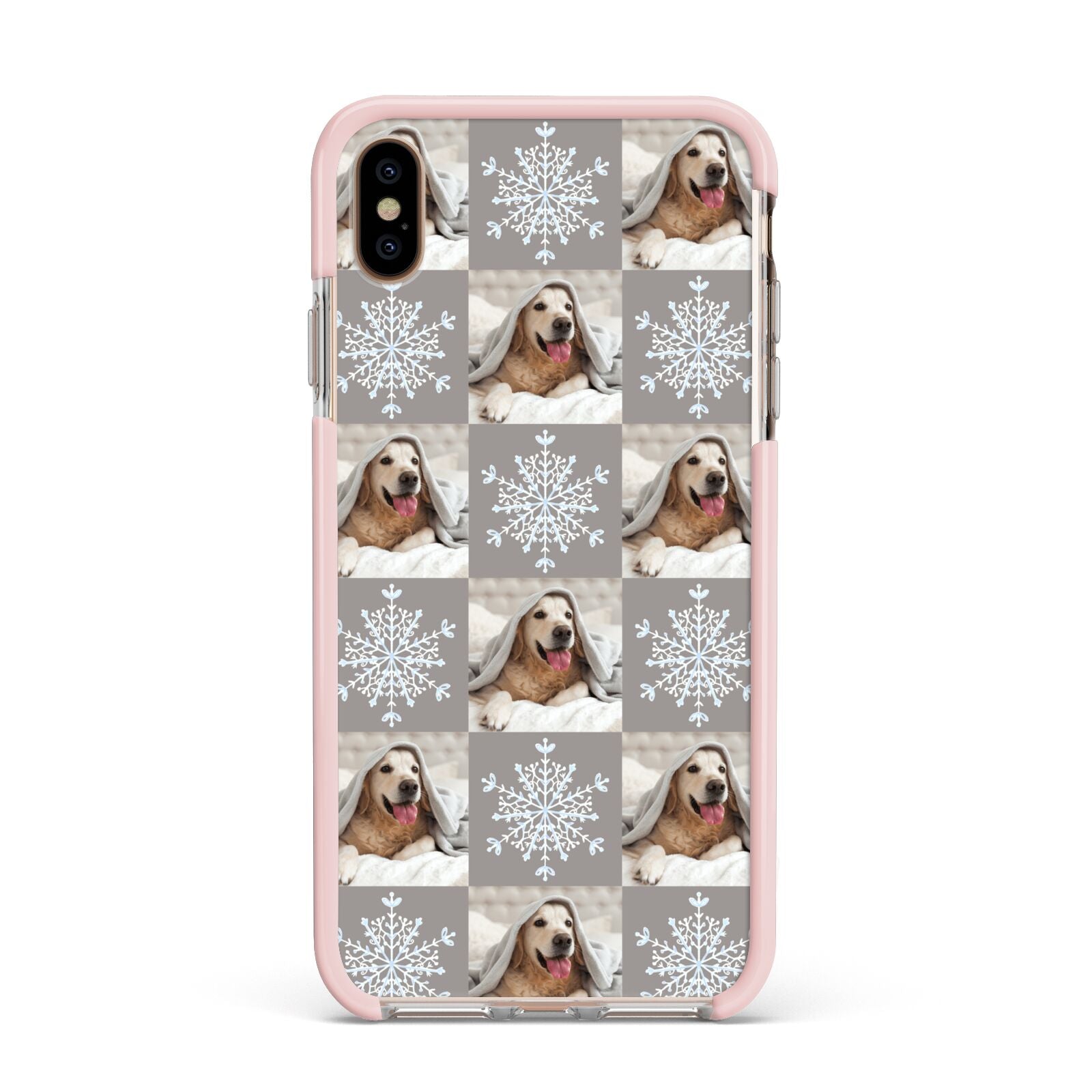 Christmas Dog Photo Apple iPhone Xs Max Impact Case Pink Edge on Gold Phone