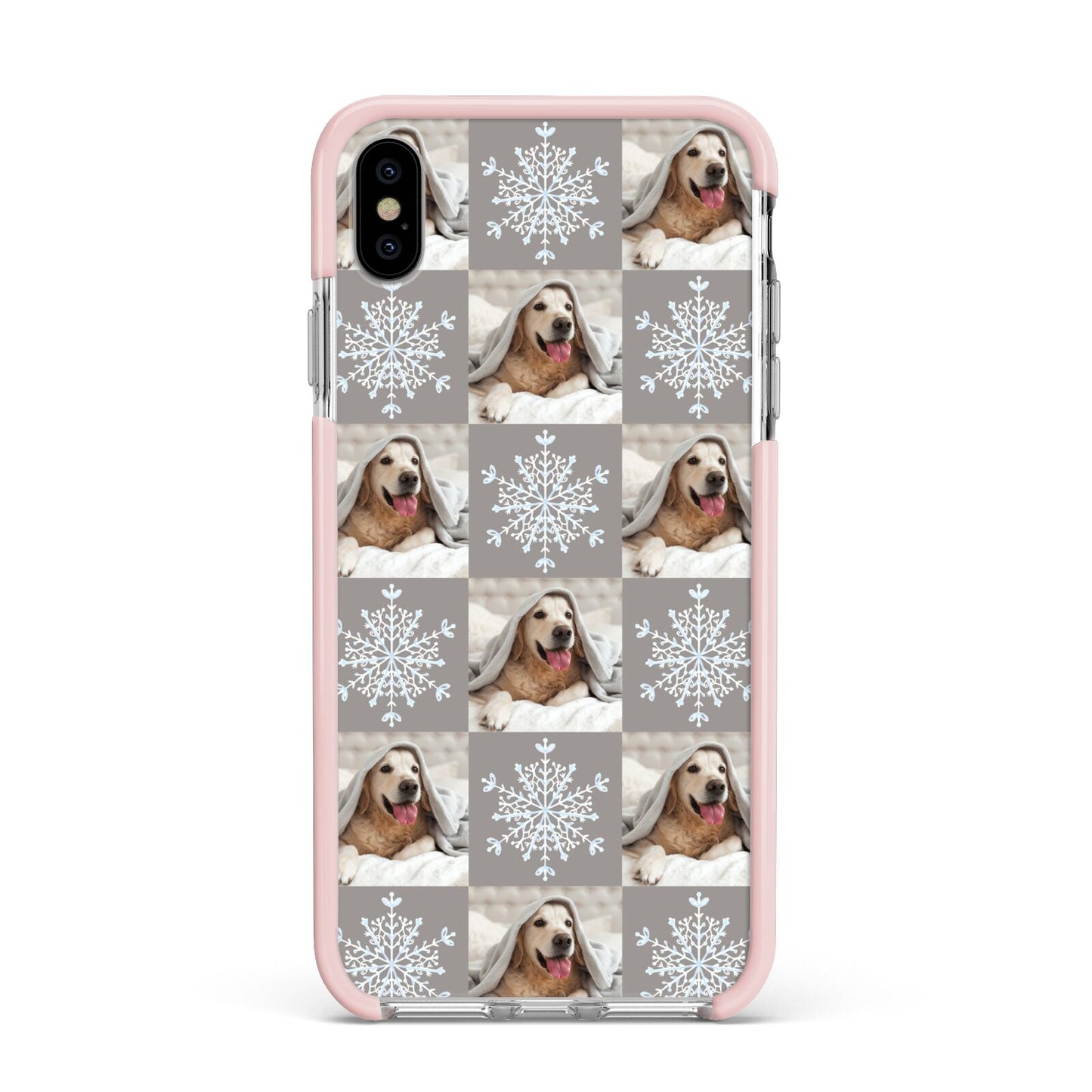 Christmas Dog Photo Apple iPhone Xs Max Impact Case Pink Edge on Silver Phone