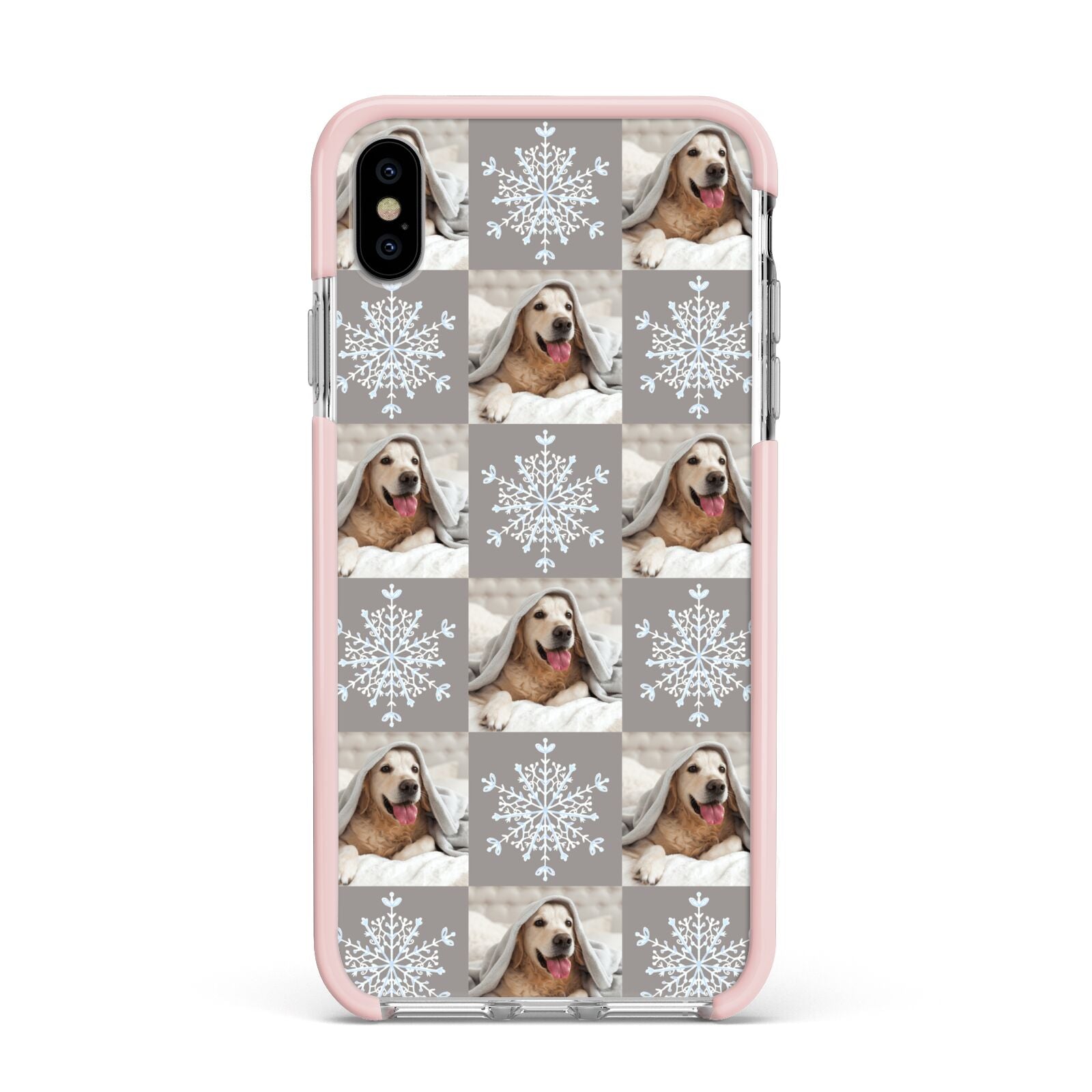 Christmas Dog Photo Apple iPhone Xs Max Impact Case Pink Edge on Silver Phone