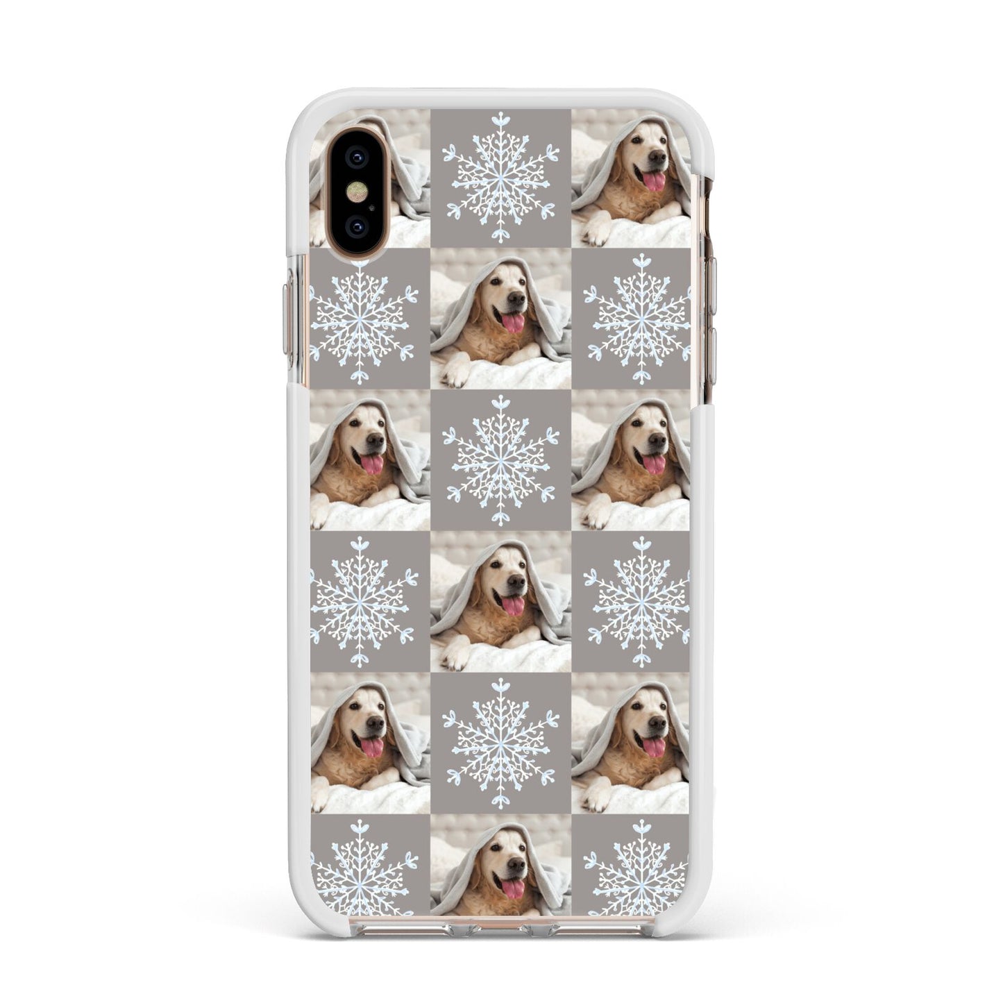 Christmas Dog Photo Apple iPhone Xs Max Impact Case White Edge on Gold Phone