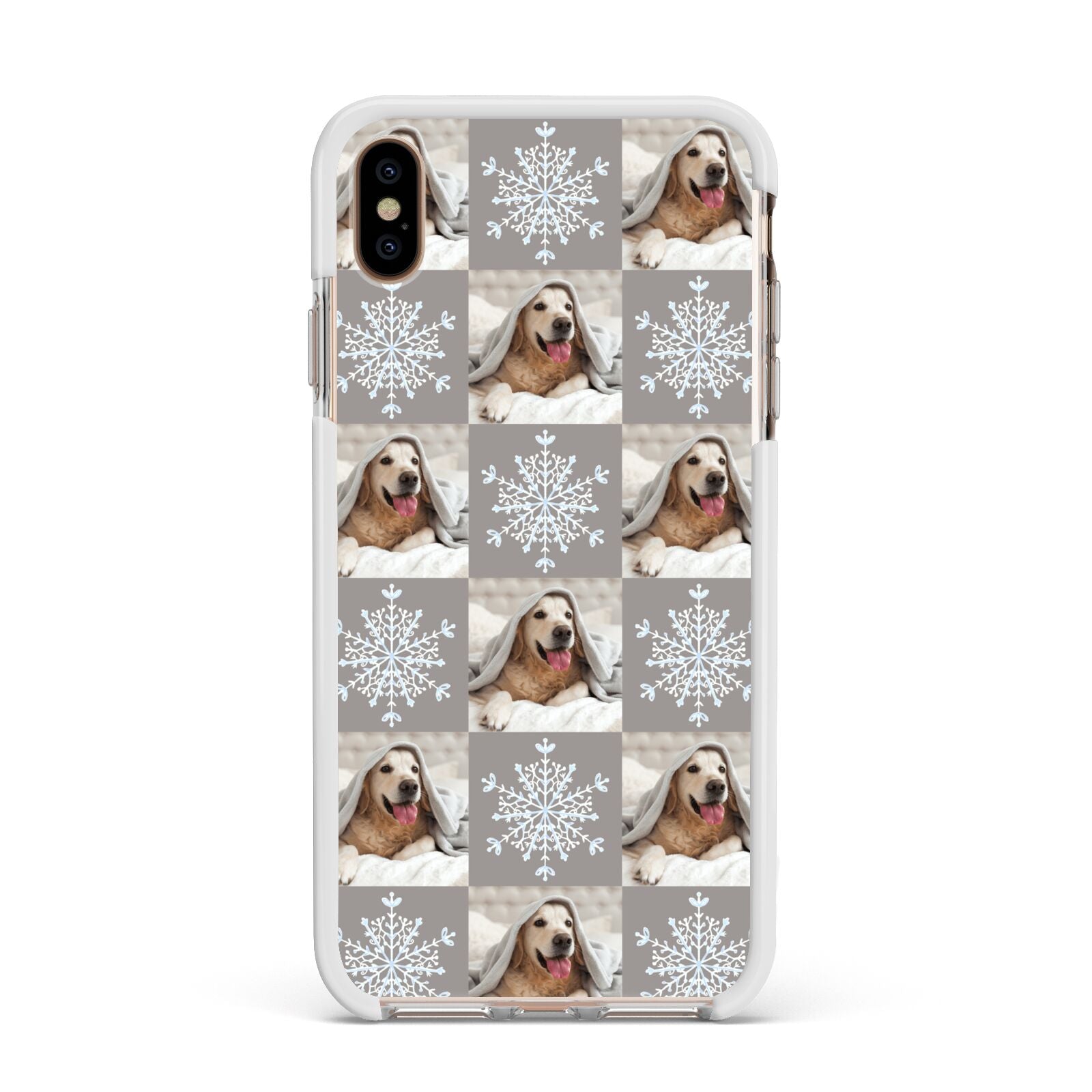 Christmas Dog Photo Apple iPhone Xs Max Impact Case White Edge on Gold Phone