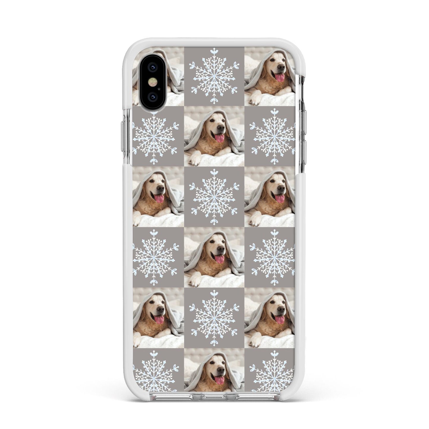 Christmas Dog Photo Apple iPhone Xs Max Impact Case White Edge on Silver Phone