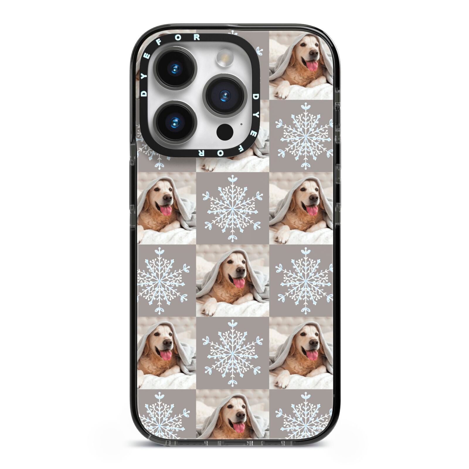 Christmas Dog Photo iPhone 14 Pro Black Impact Case on Silver phone