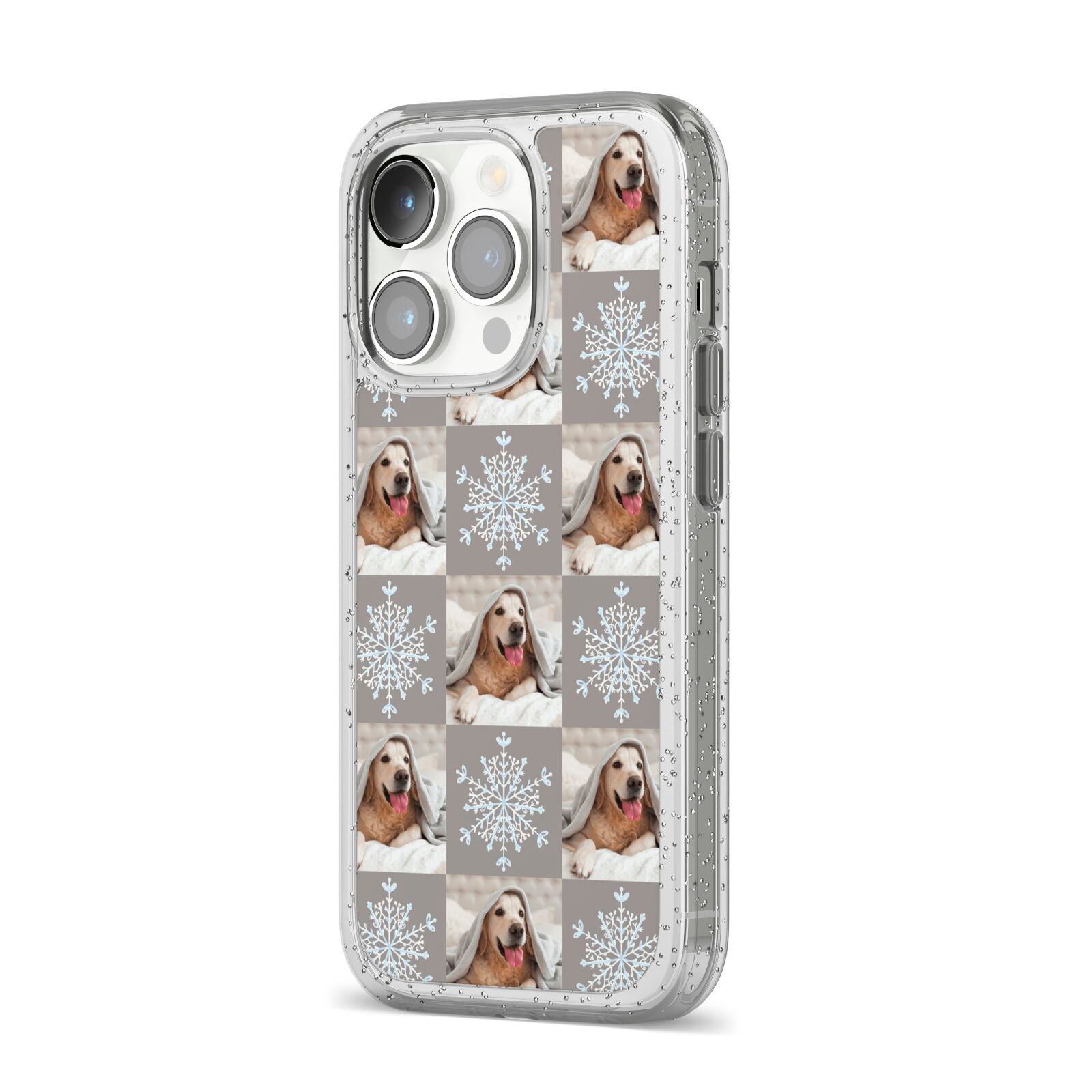 Christmas Dog Photo iPhone 14 Pro Glitter Tough Case Silver Angled Image