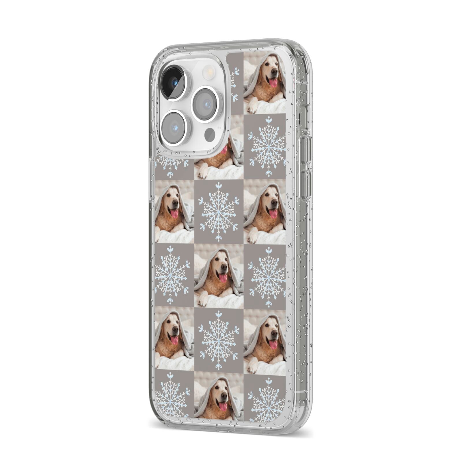 Christmas Dog Photo iPhone 14 Pro Max Glitter Tough Case Silver Angled Image