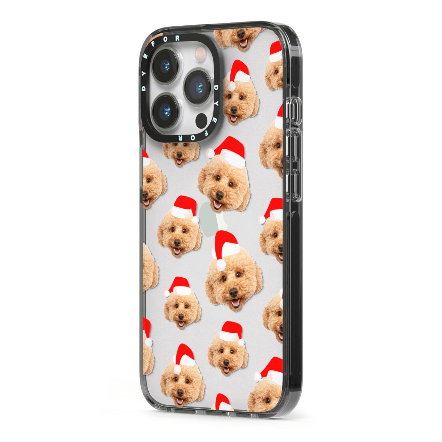 Christmas Dog iPhone 13 Pro Black Impact Case Side Angle on Silver phone