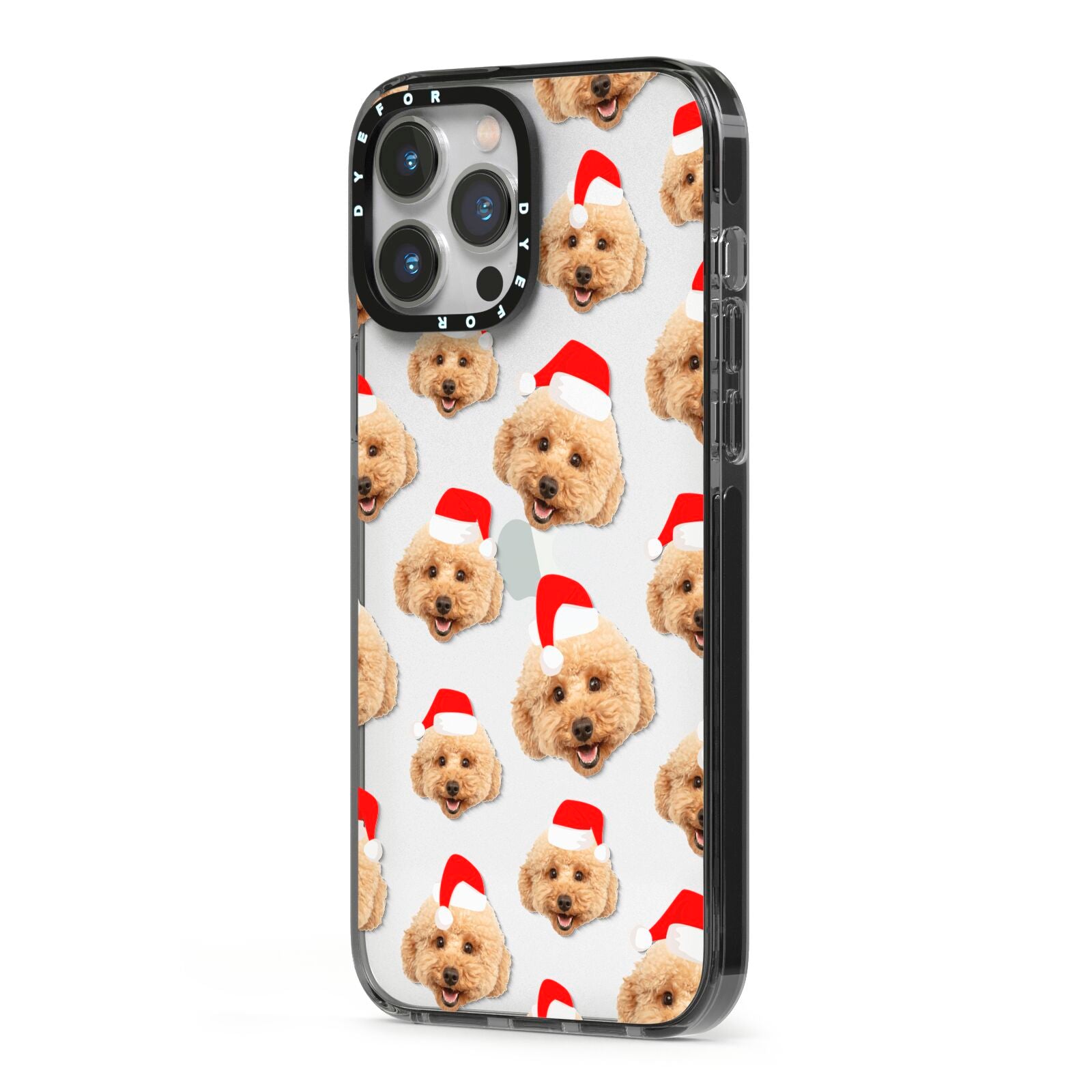 Christmas Dog iPhone 13 Pro Max Black Impact Case Side Angle on Silver phone