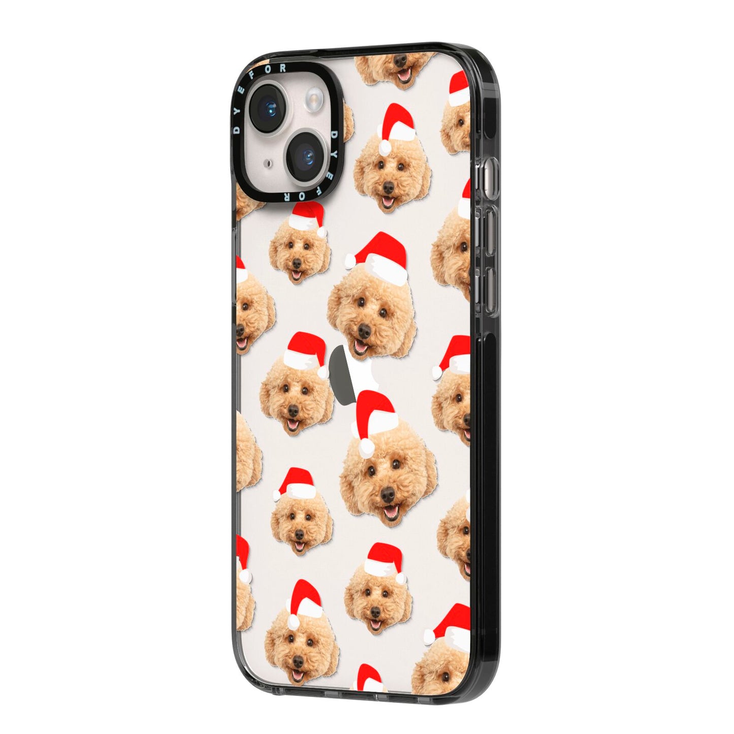 Christmas Dog iPhone 14 Plus Black Impact Case Side Angle on Silver phone