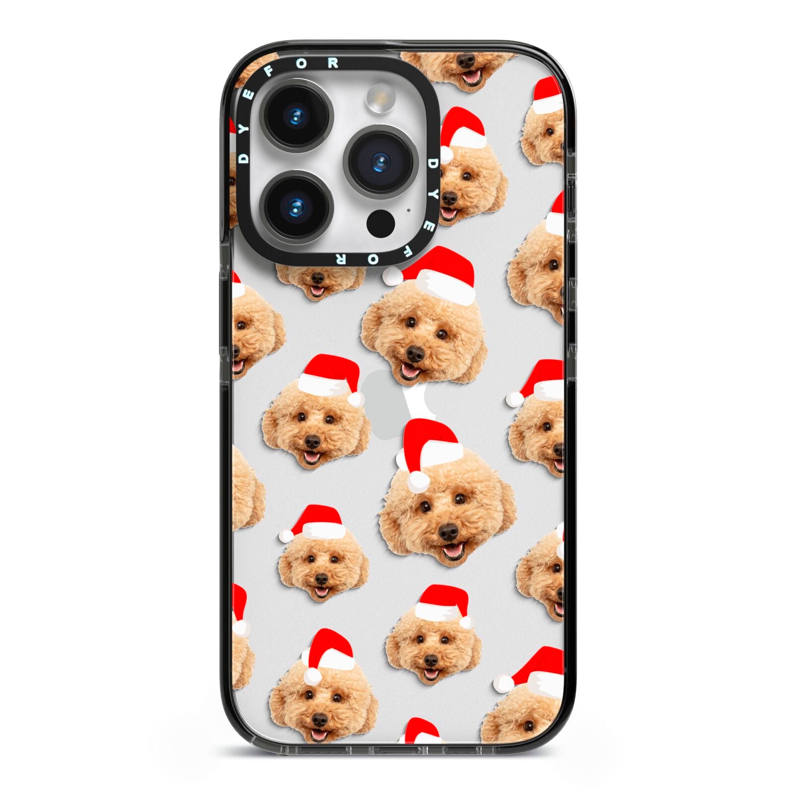 Christmas Dog iPhone 14 Pro Black Impact Case on Silver phone