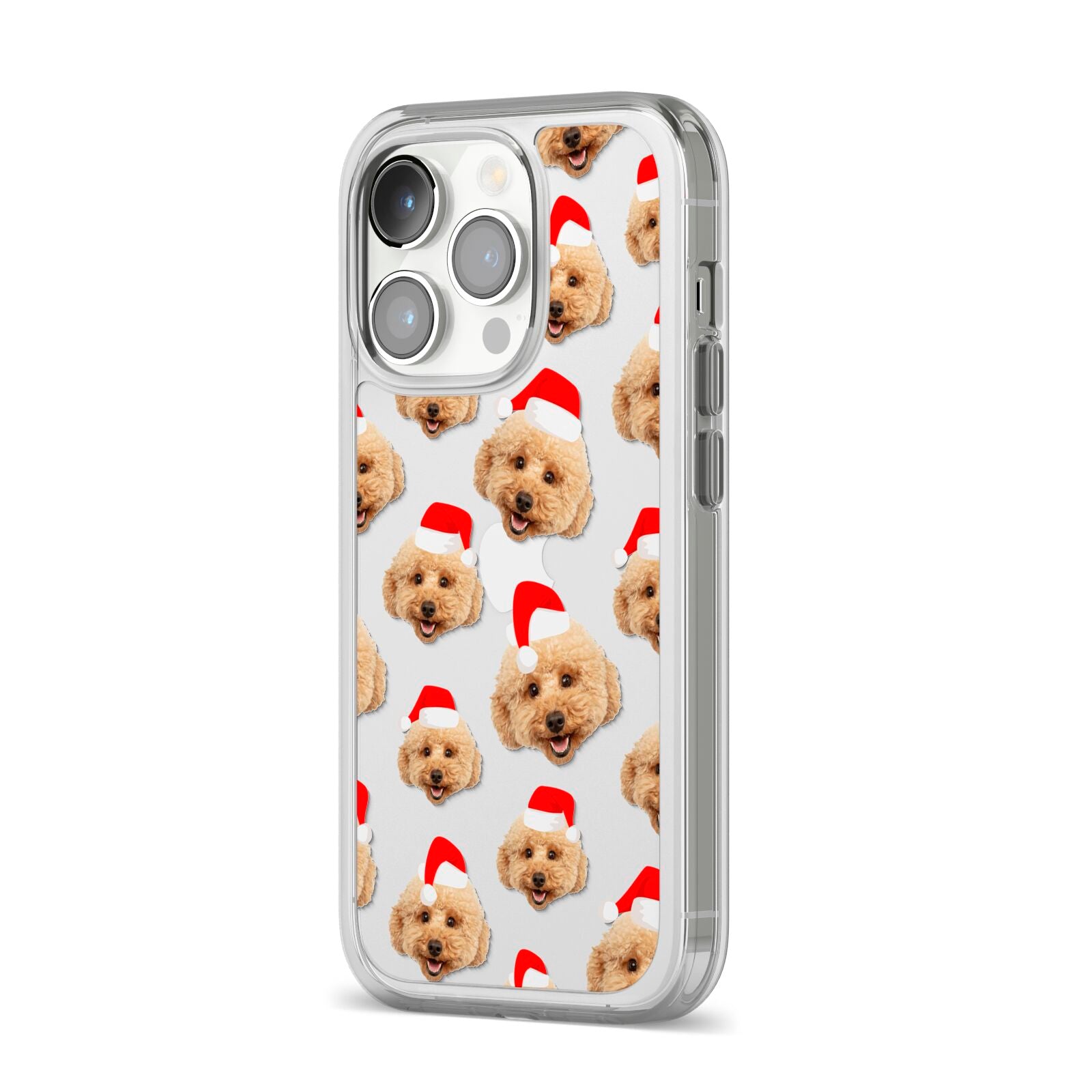 Christmas Dog iPhone 14 Pro Clear Tough Case Silver Angled Image