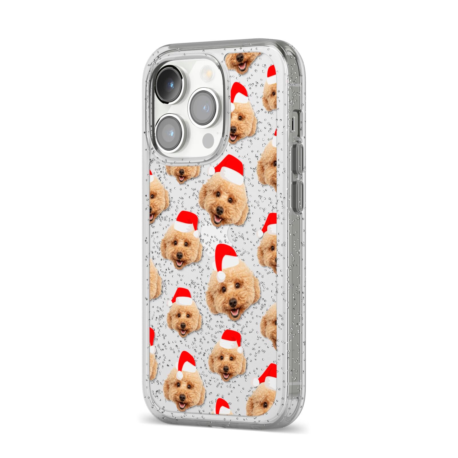 Christmas Dog iPhone 14 Pro Glitter Tough Case Silver Angled Image