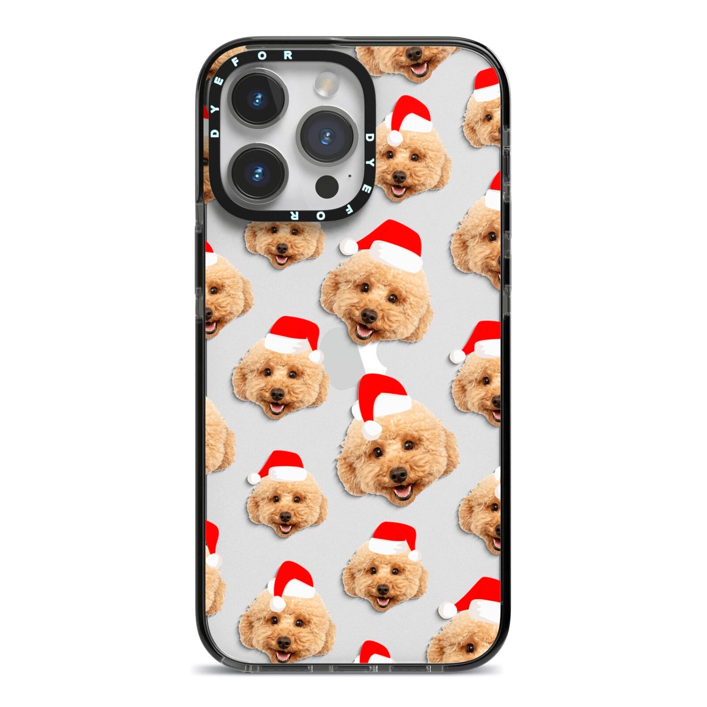 Christmas Dog iPhone 14 Pro Max Black Impact Case on Silver phone