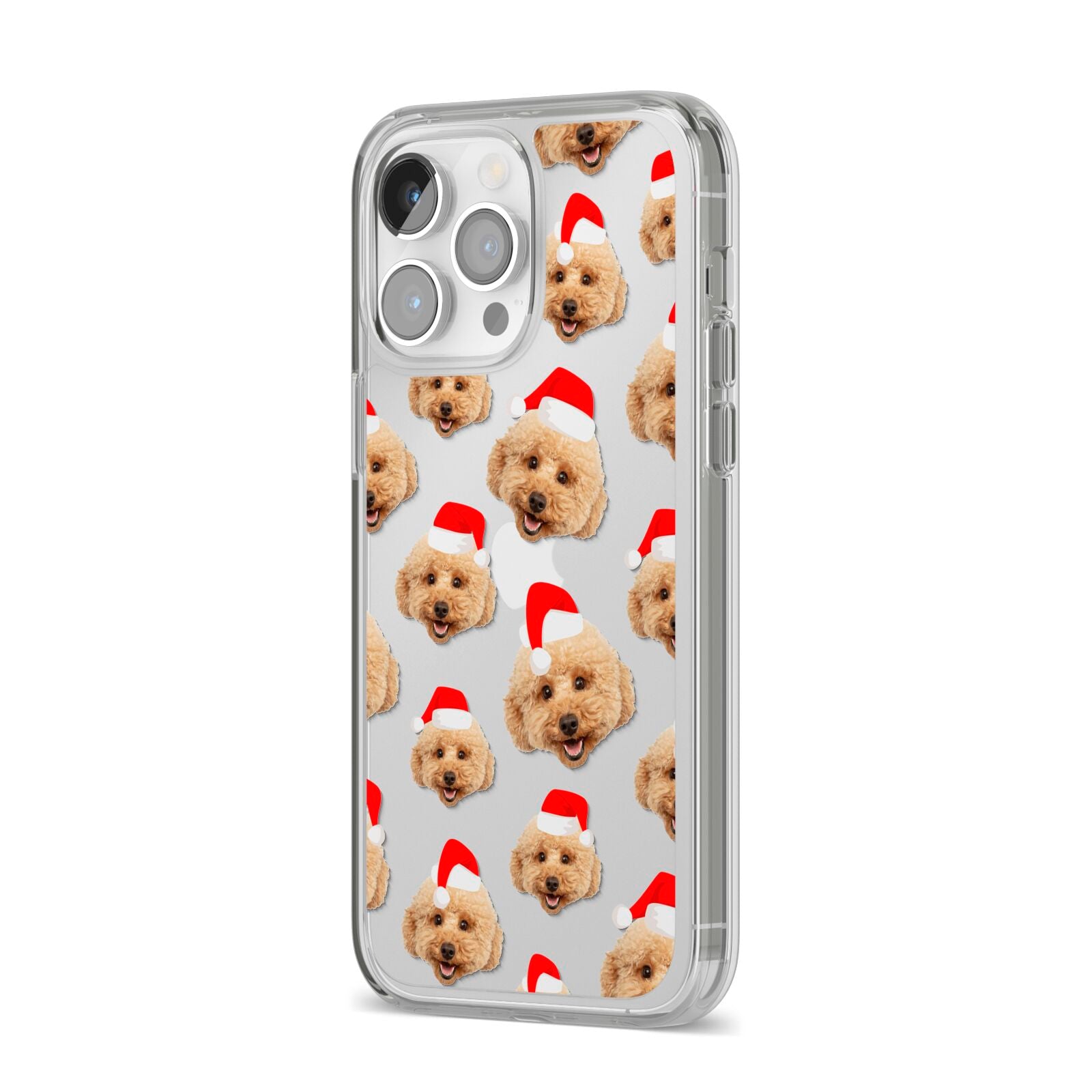 Christmas Dog iPhone 14 Pro Max Clear Tough Case Silver Angled Image