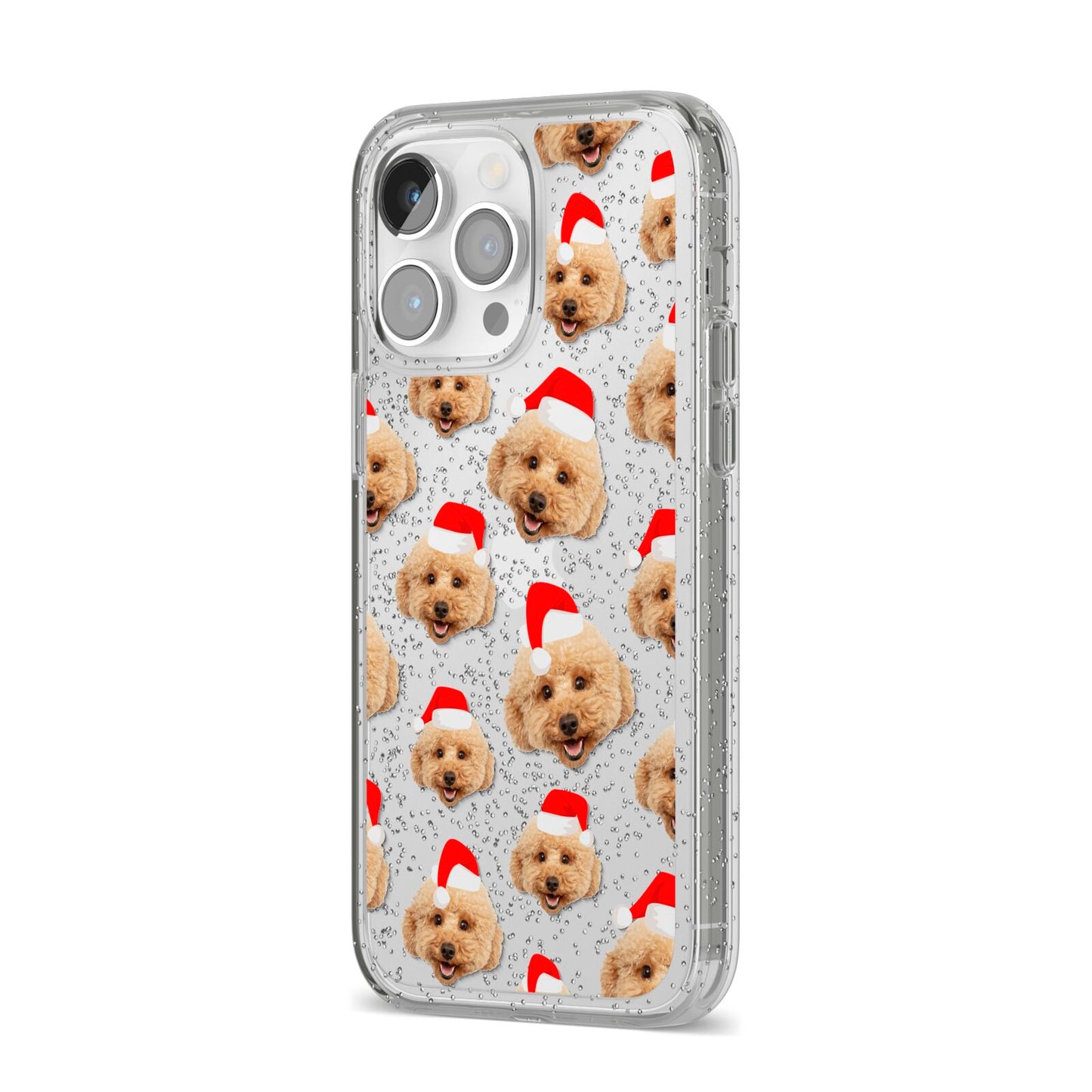 Christmas Dog iPhone 14 Pro Max Glitter Tough Case Silver Angled Image