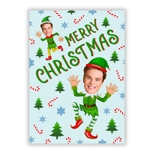 Christmas Elf Face Personalised A5 Flat Greetings Card