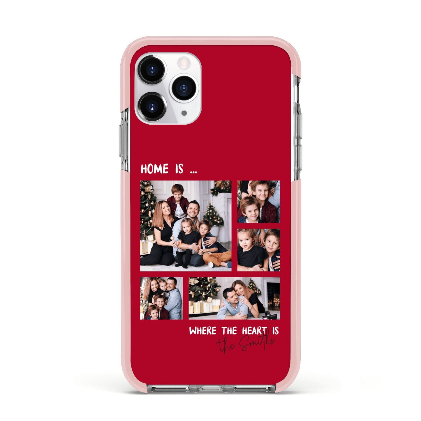 Christmas Family Photo Personalised Apple iPhone 11 Pro in Silver with Pink Impact Case