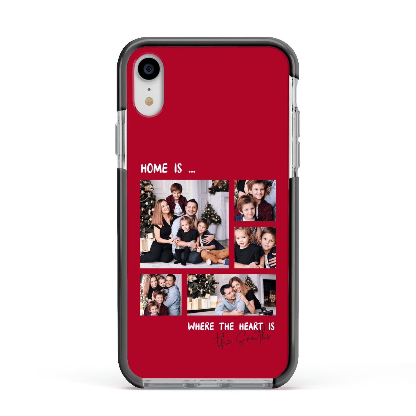 Christmas Family Photo Personalised Apple iPhone XR Impact Case Black Edge on Silver Phone