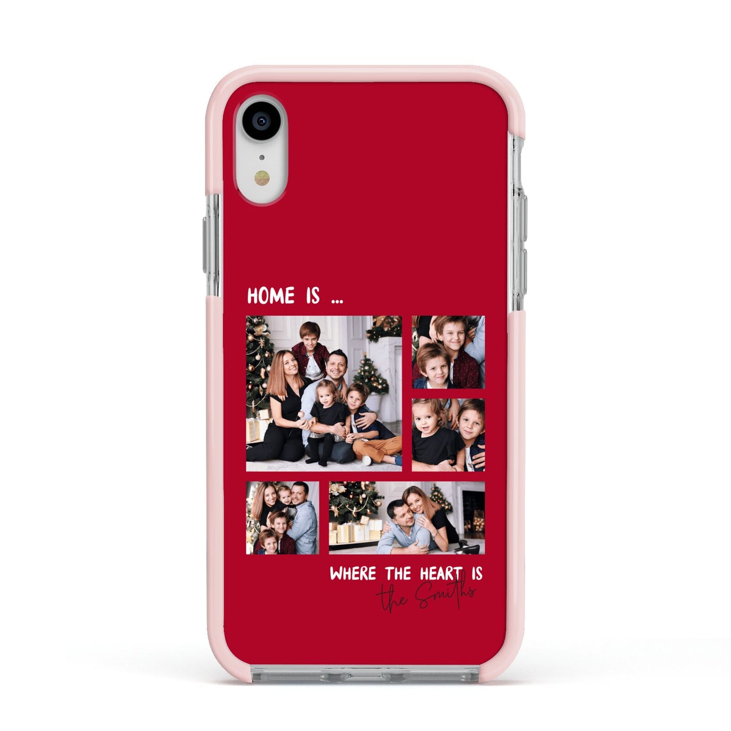 Christmas Family Photo Personalised Apple iPhone XR Impact Case Pink Edge on Silver Phone