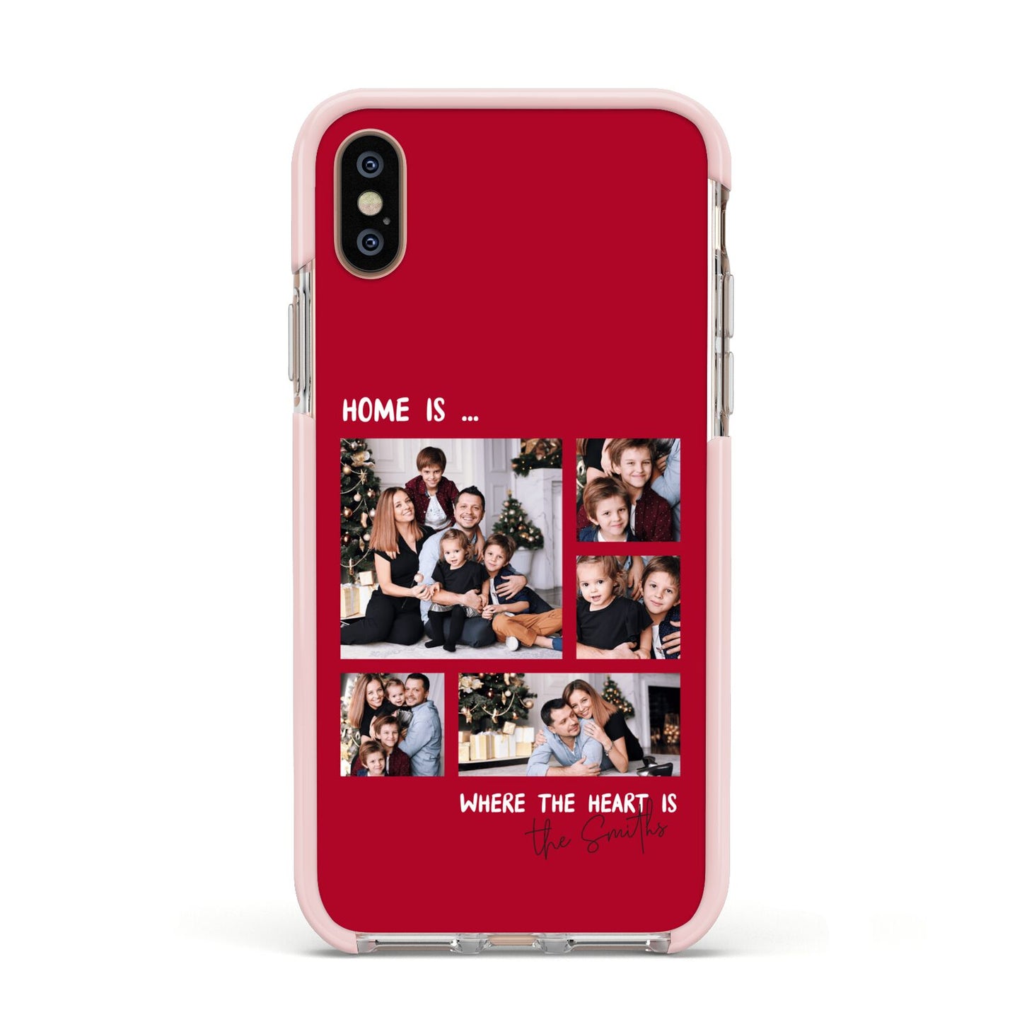 Christmas Family Photo Personalised Apple iPhone Xs Impact Case Pink Edge on Gold Phone