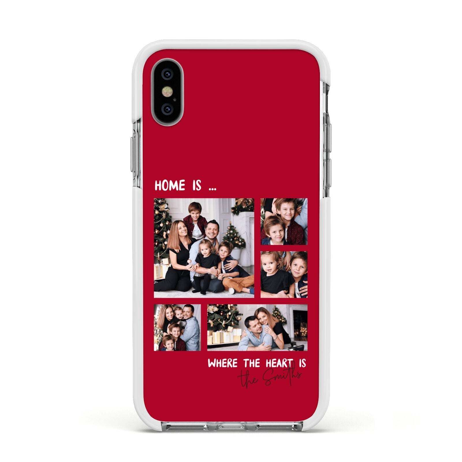 Christmas Family Photo Personalised Apple iPhone Xs Impact Case White Edge on Silver Phone