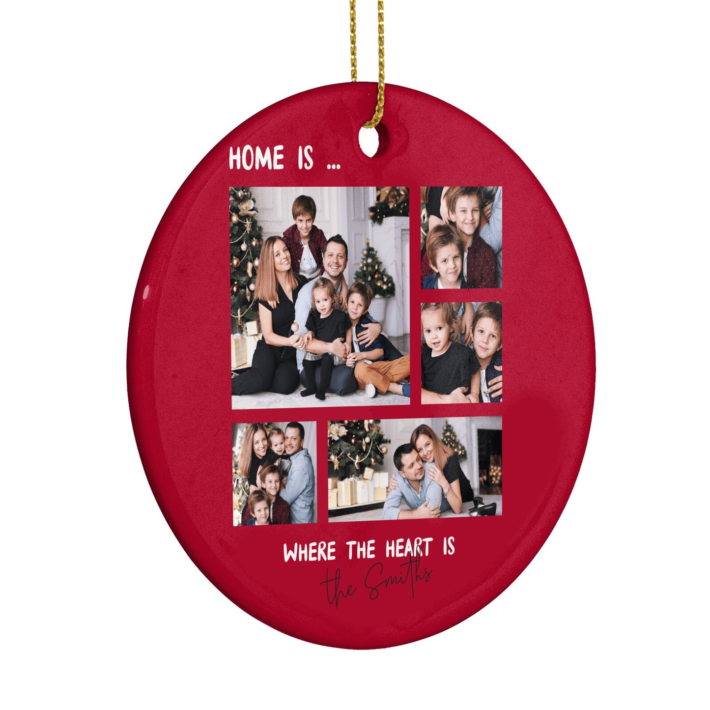 Christmas Family Photo Personalised Circle Decoration Side Angle