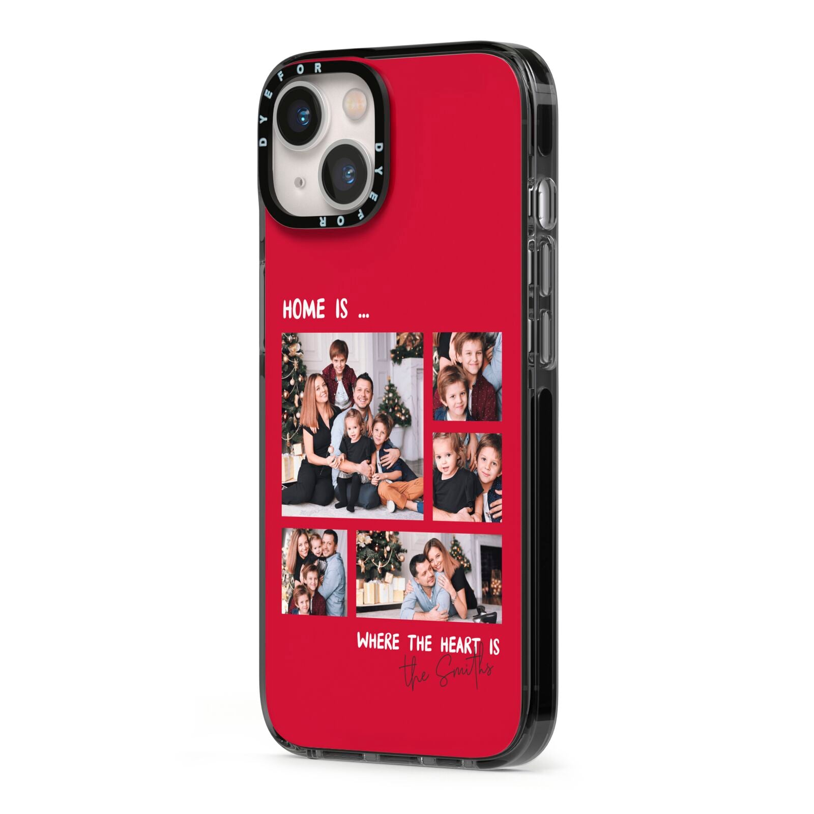 Christmas Family Photo Personalised iPhone 13 Black Impact Case Side Angle on Silver phone