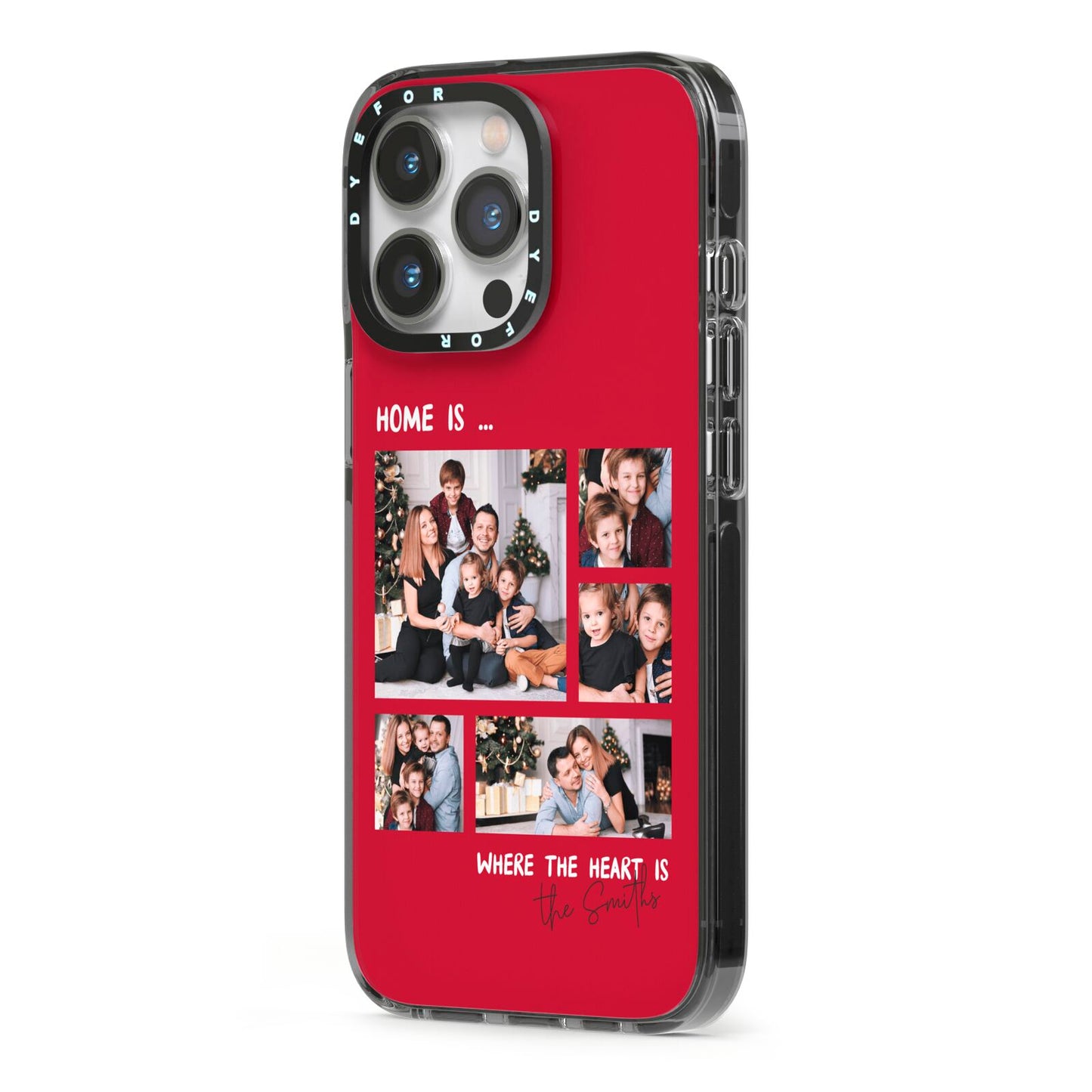 Christmas Family Photo Personalised iPhone 13 Pro Black Impact Case Side Angle on Silver phone