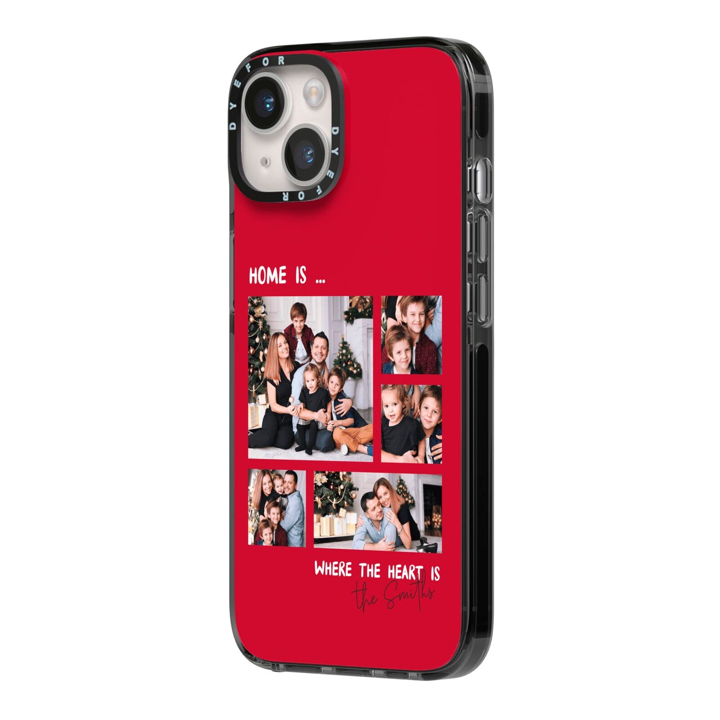 Christmas Family Photo Personalised iPhone 14 Black Impact Case Side Angle on Silver phone