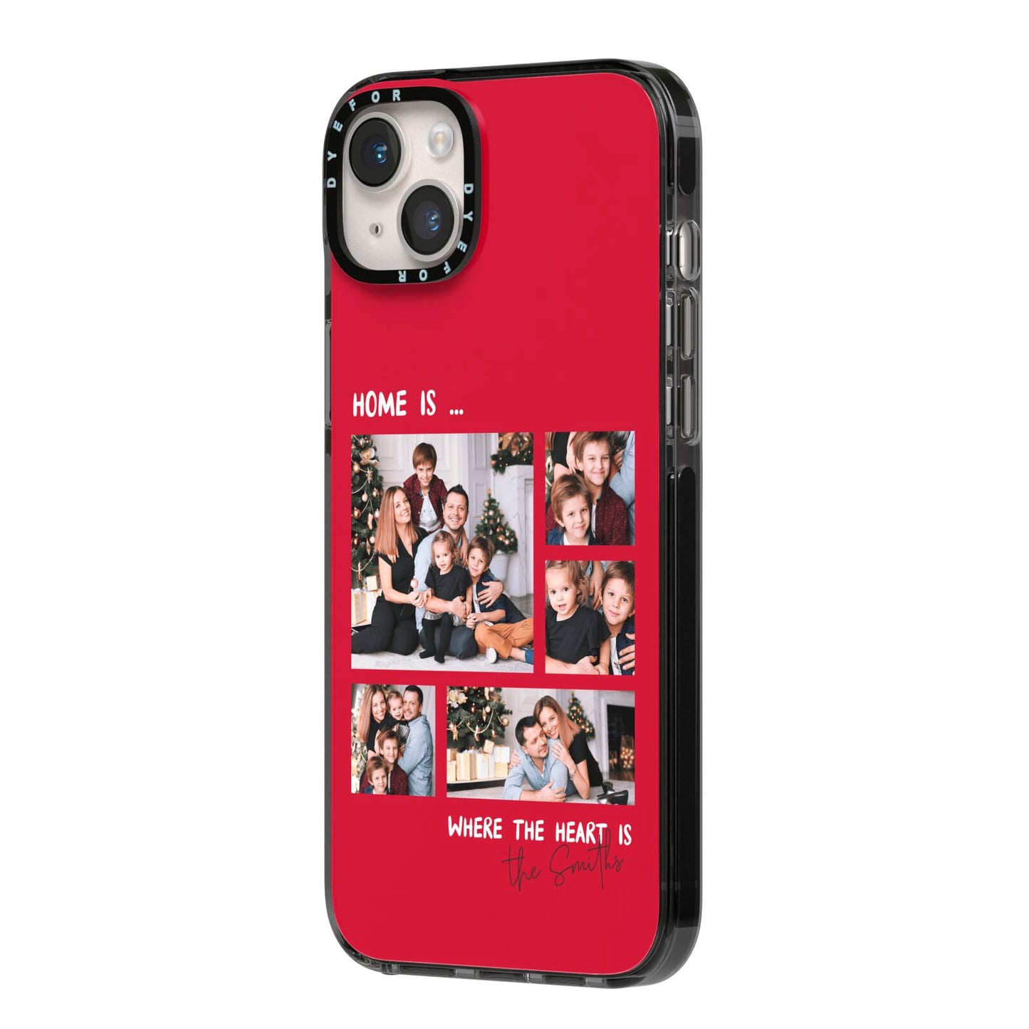 Christmas Family Photo Personalised iPhone 14 Plus Black Impact Case Side Angle on Silver phone