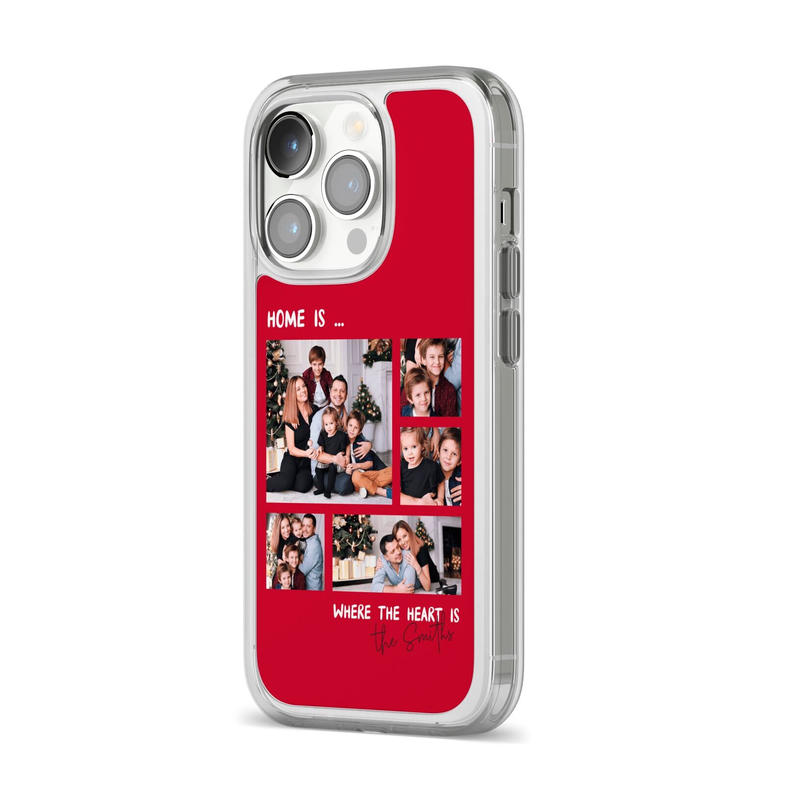 Christmas Family Photo Personalised iPhone 14 Pro Clear Tough Case Silver Angled Image