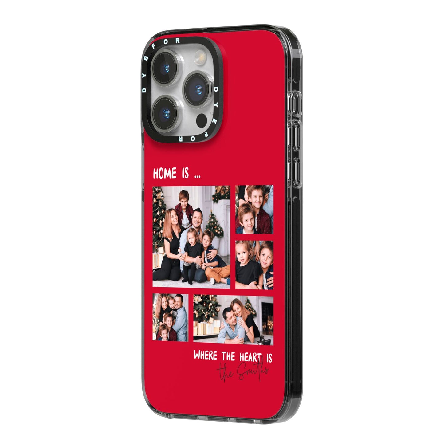 Christmas Family Photo Personalised iPhone 14 Pro Max Black Impact Case Side Angle on Silver phone