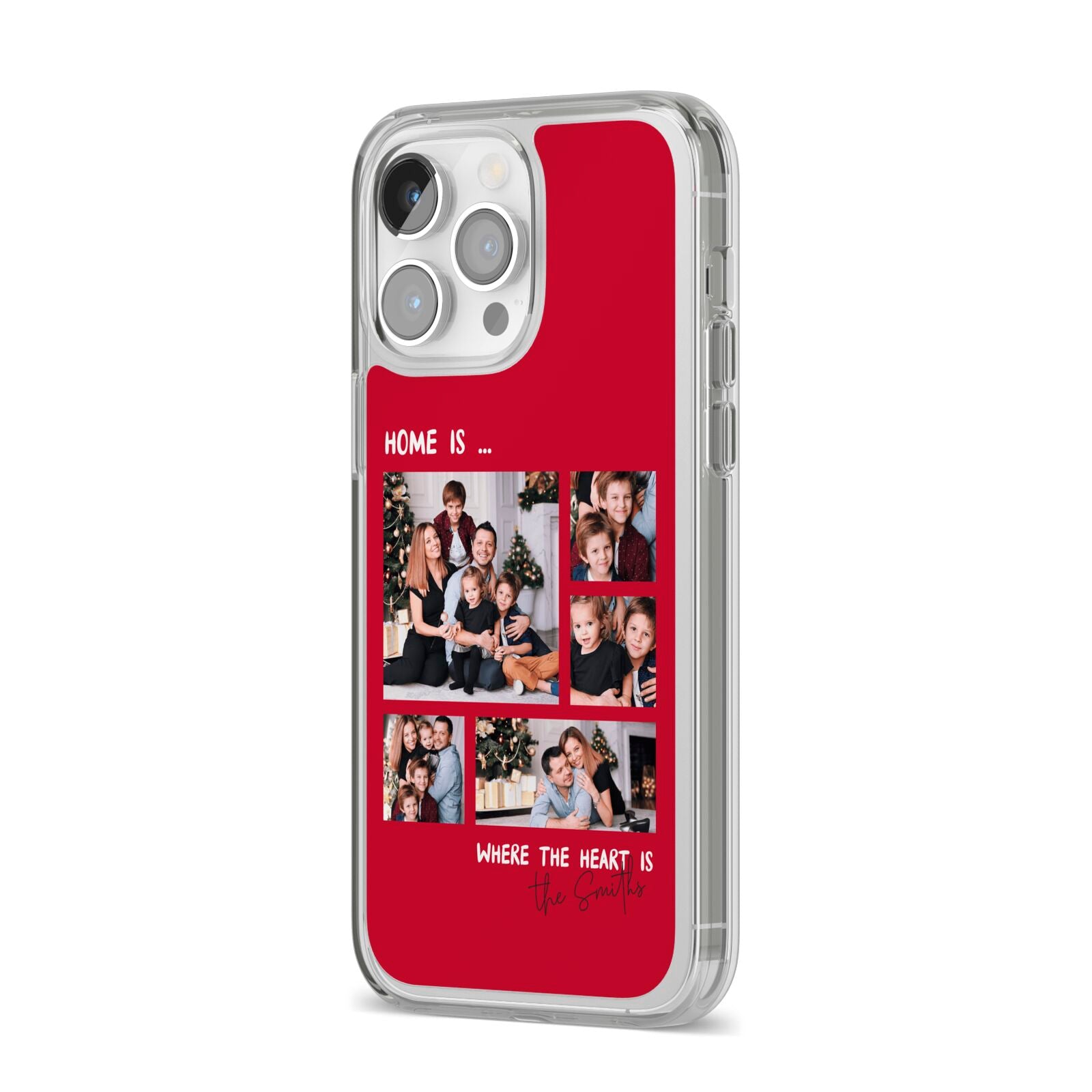Christmas Family Photo Personalised iPhone 14 Pro Max Clear Tough Case Silver Angled Image