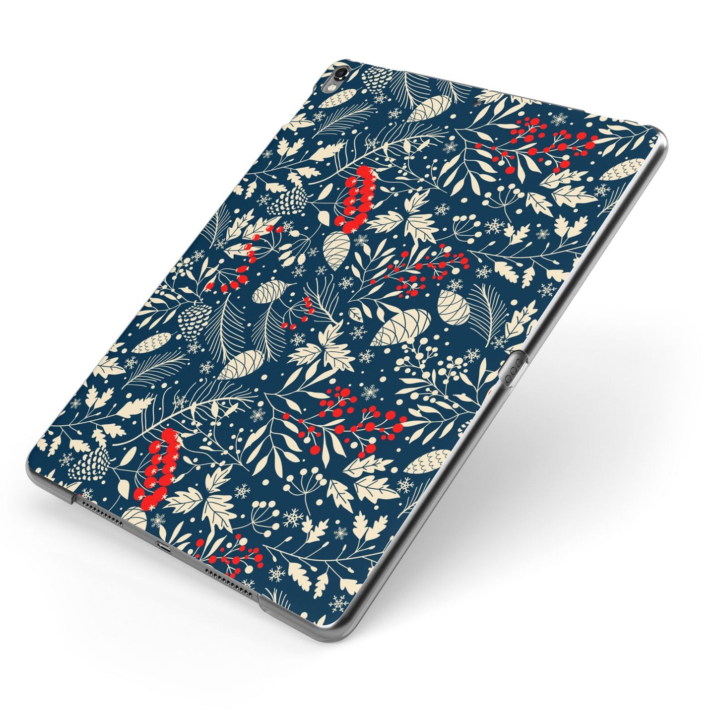Christmas Floral Apple iPad Case on Grey iPad Side View