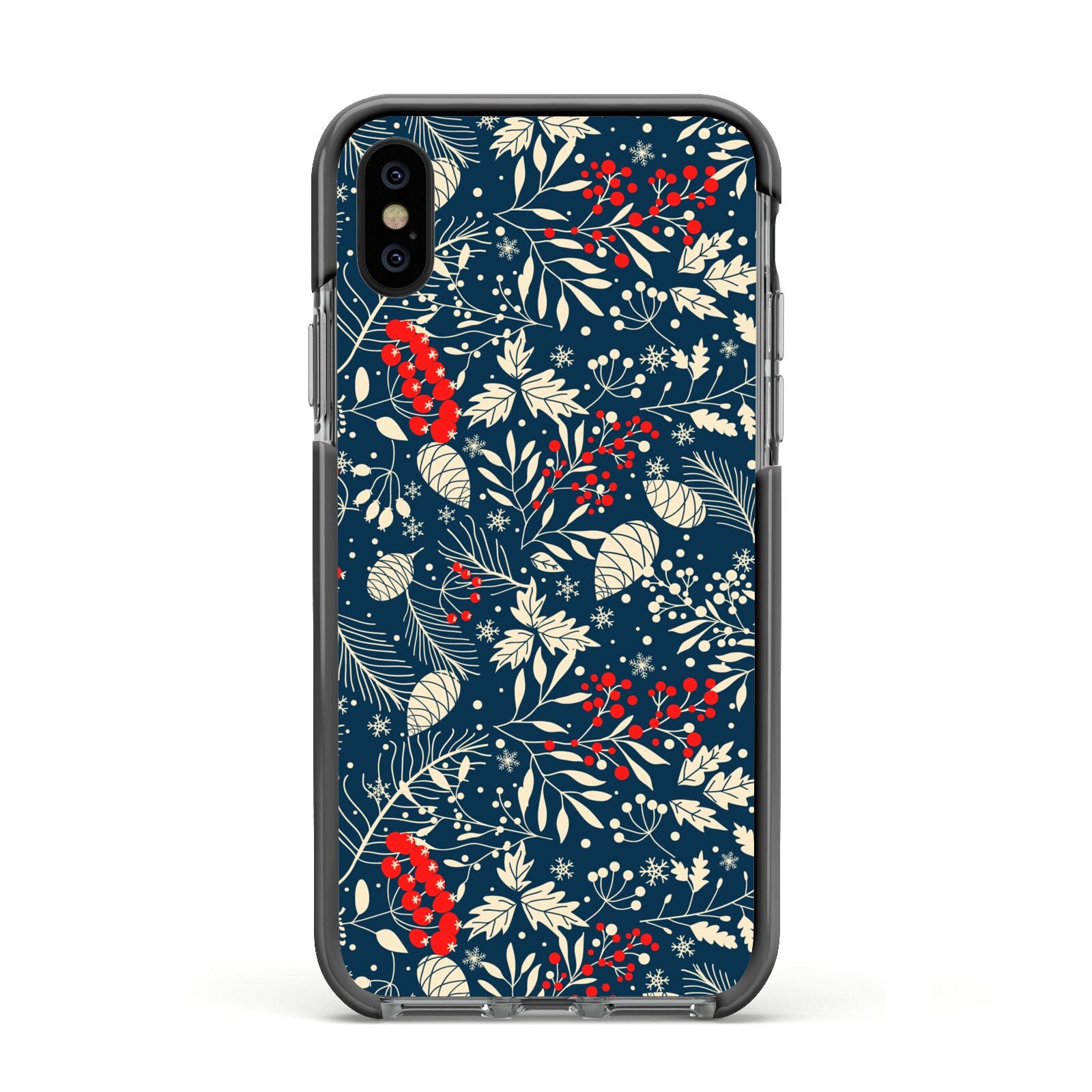 Christmas Floral Apple iPhone Xs Impact Case Black Edge on Black Phone